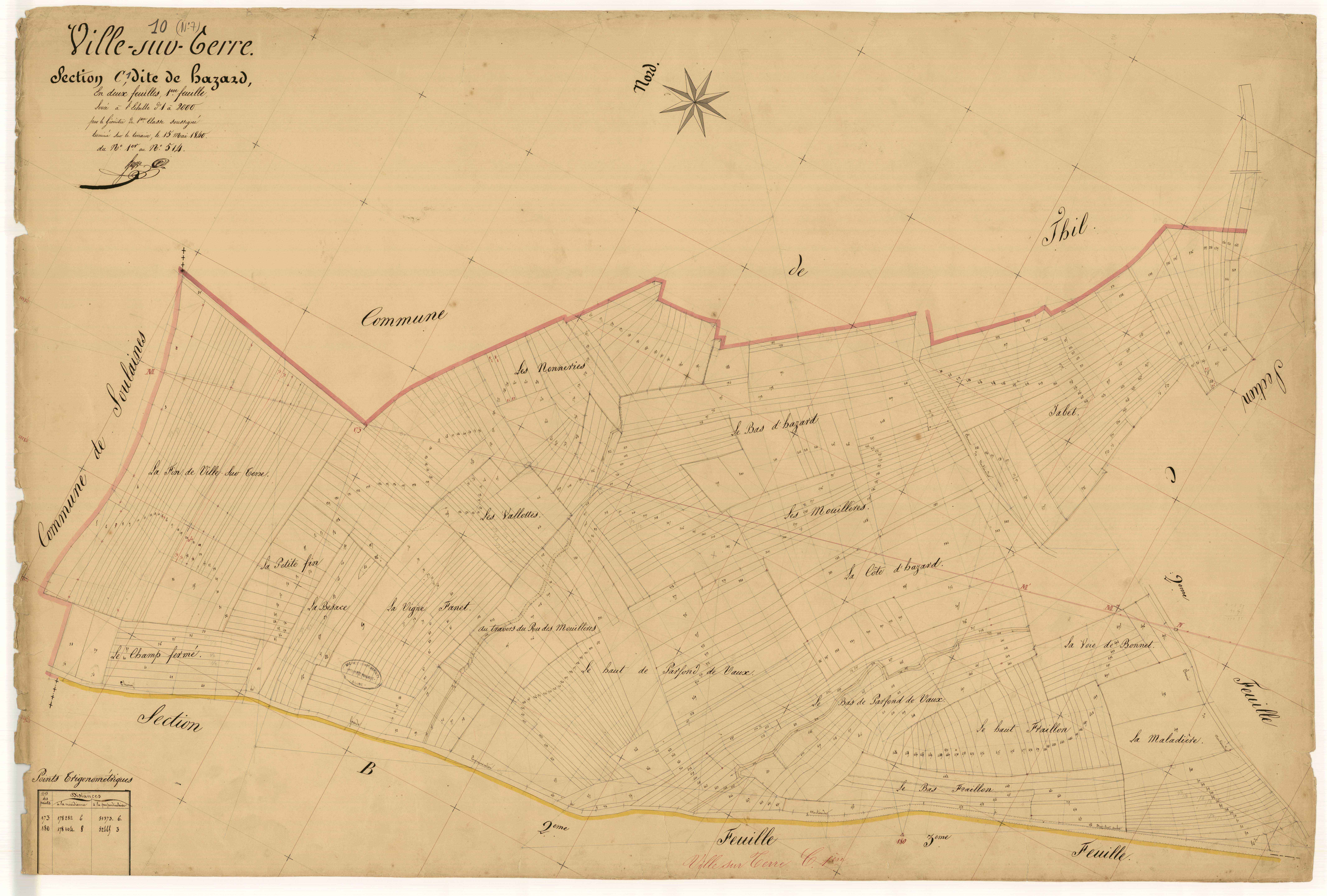 Ville-sur-Terre, section C dite de hazard, feuille n°1, parcelles n° 1-514