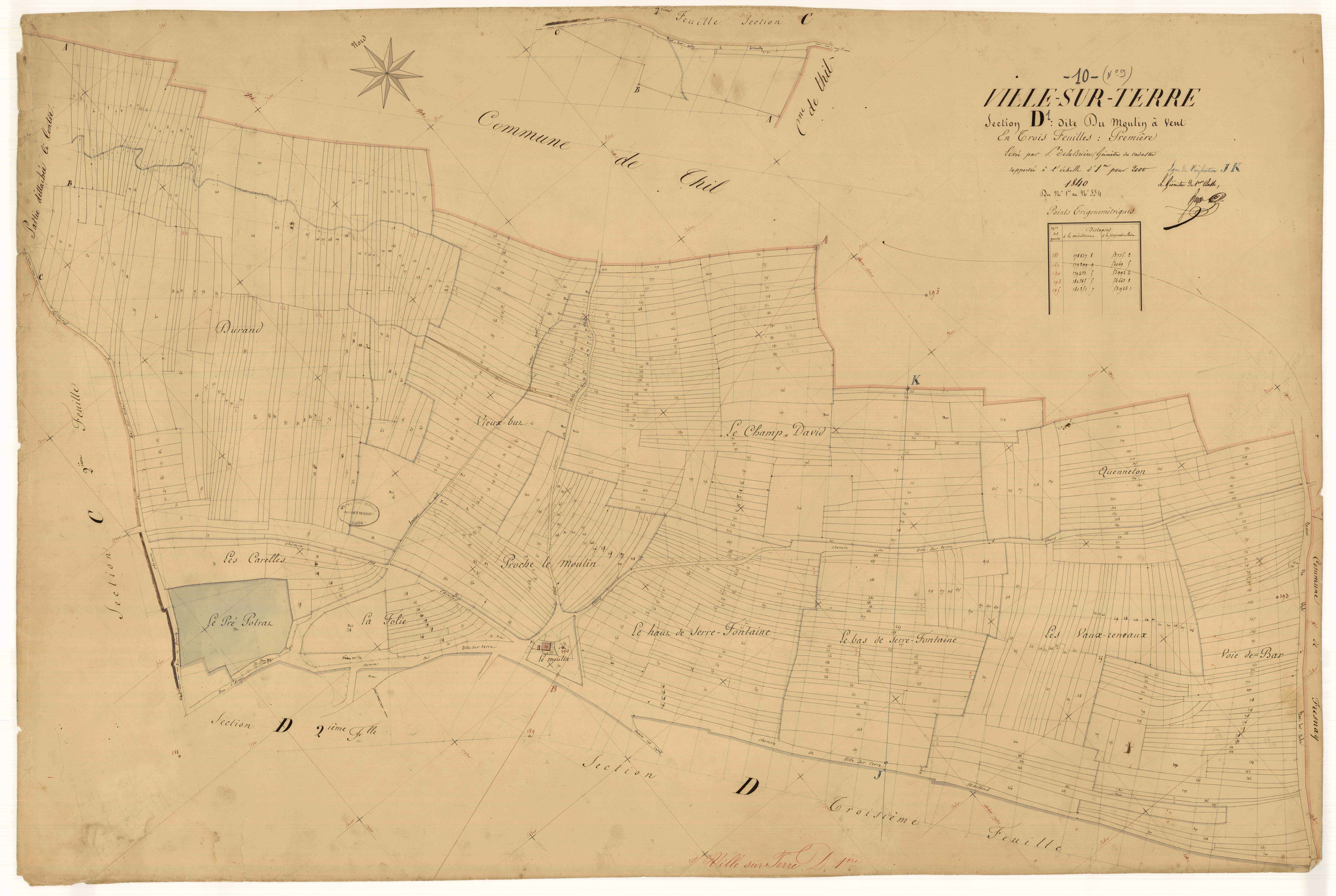 Ville-sur-Terre, section D dite du moulin à vent, feuille n°1, parcelles n° 1-554