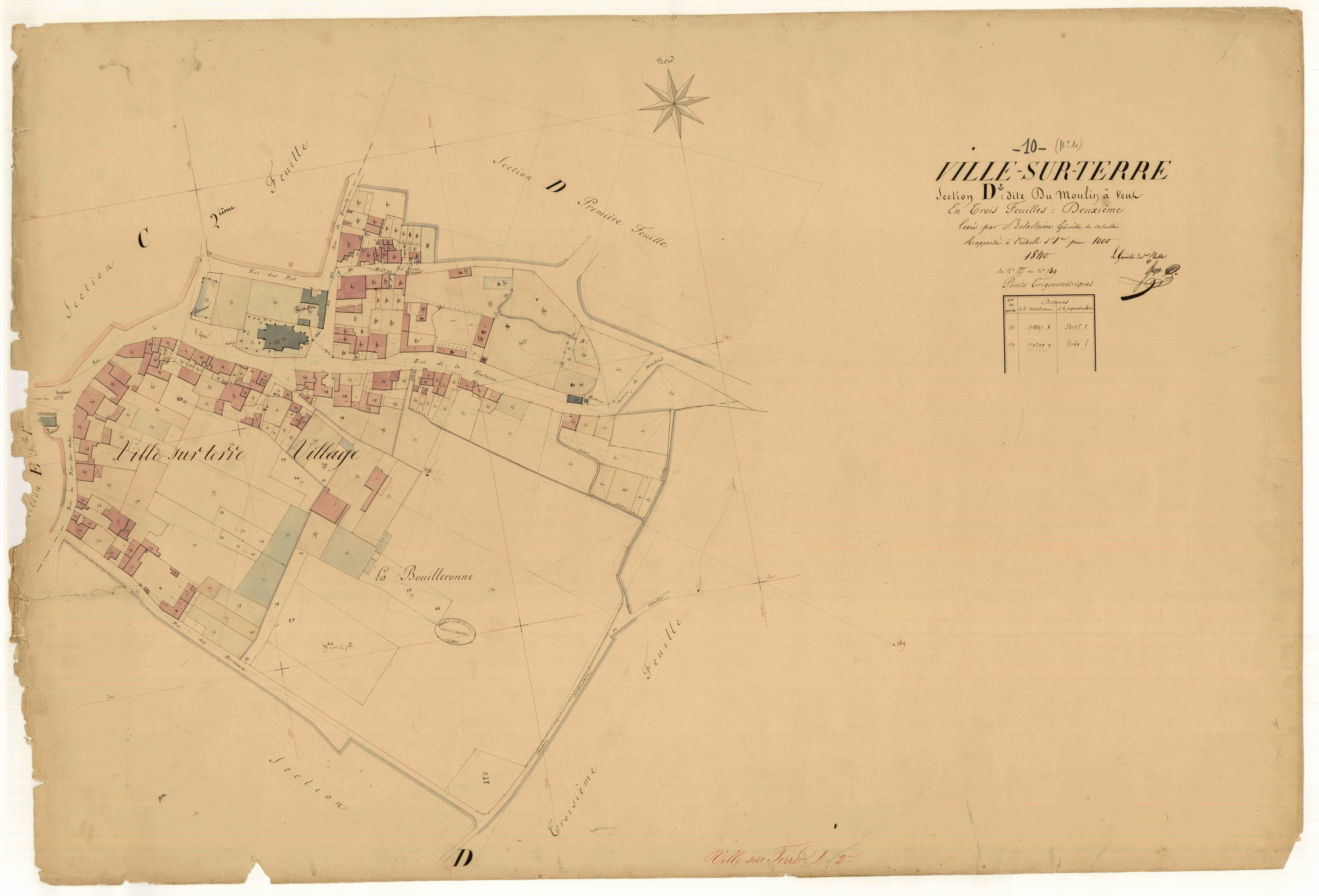 Ville-sur-Terre, section D dite du moulin à vent, feuille n°2, parcelles n° 555-739