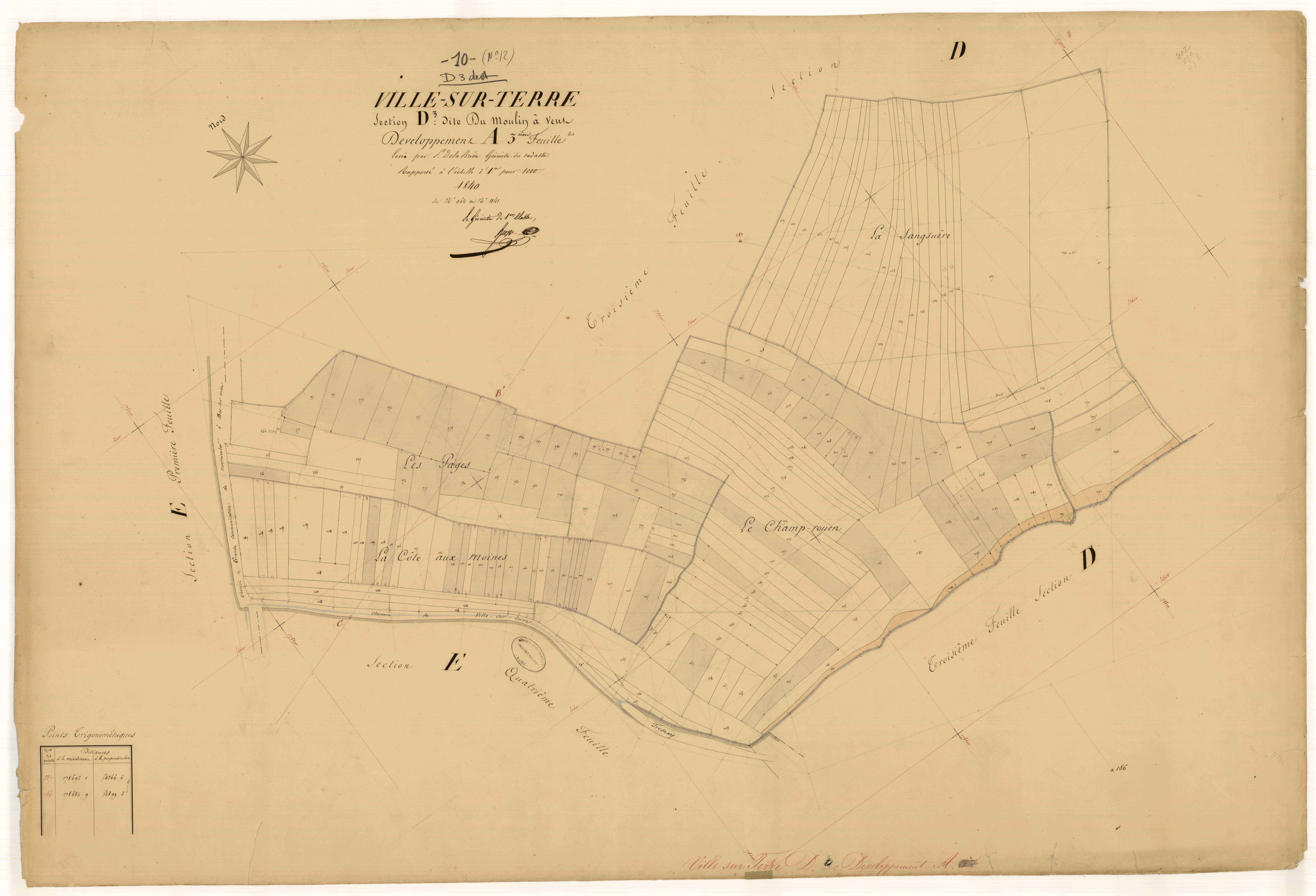 Ville-sur-Terre, section D dite du moulin à vent, feuille n°3 bis développement, parcelles n° 964-1141