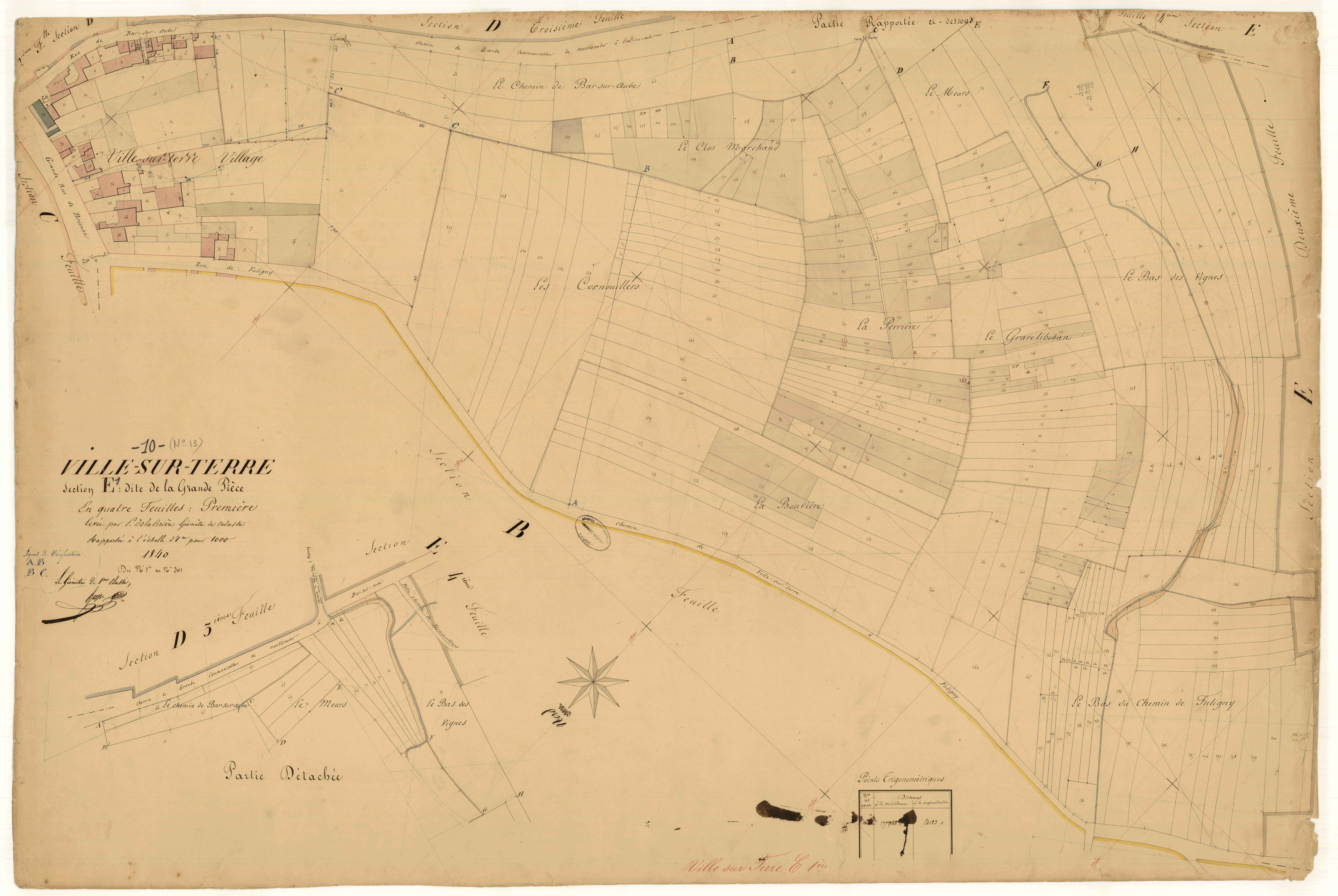 Ville-sur-Terre, section E dite de la grande pièce, feuille n°1, parcelles n° 1-301