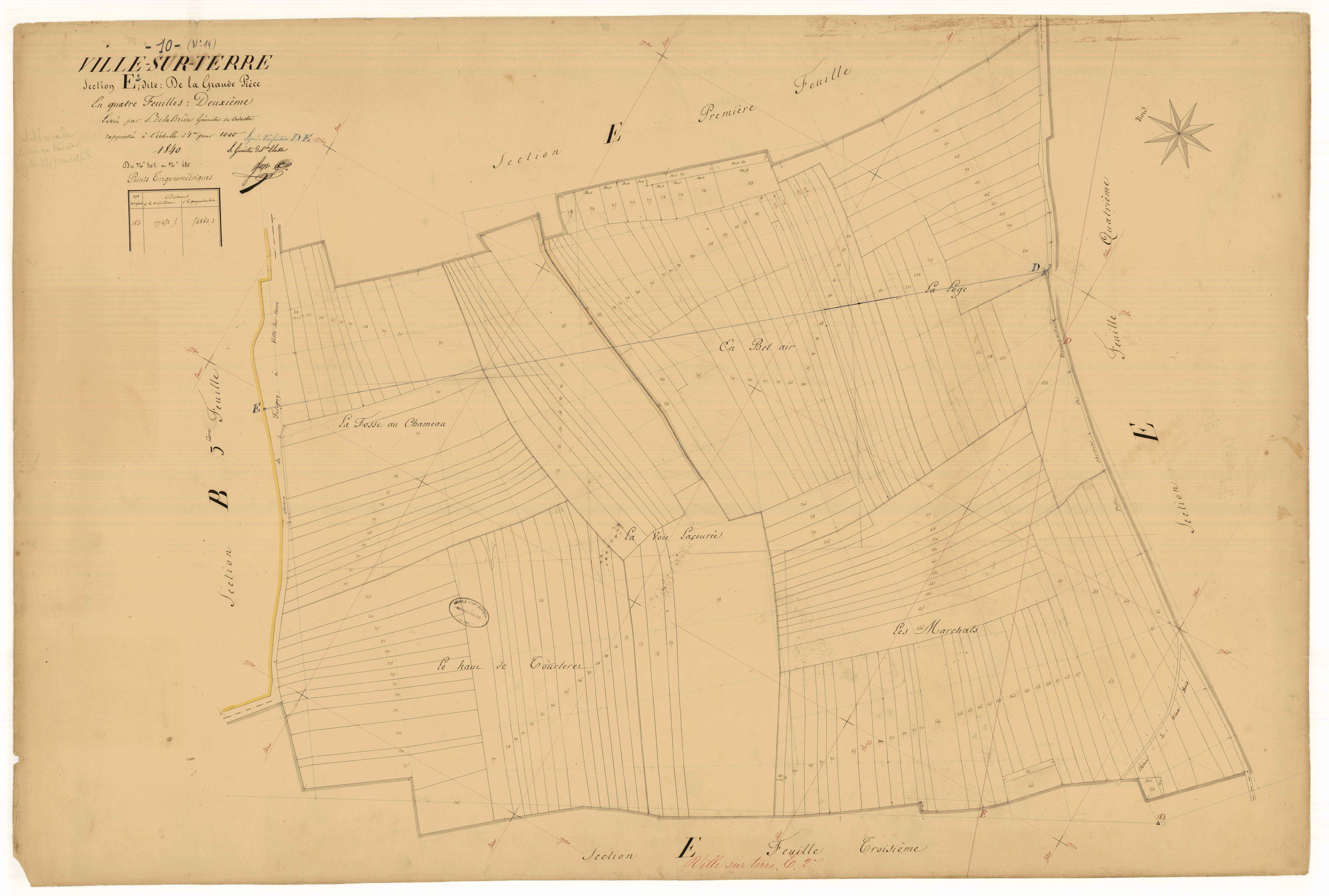 Ville-sur-Terre, section E dite de la grande pièce, feuille n°2, parcelles n° 302-480