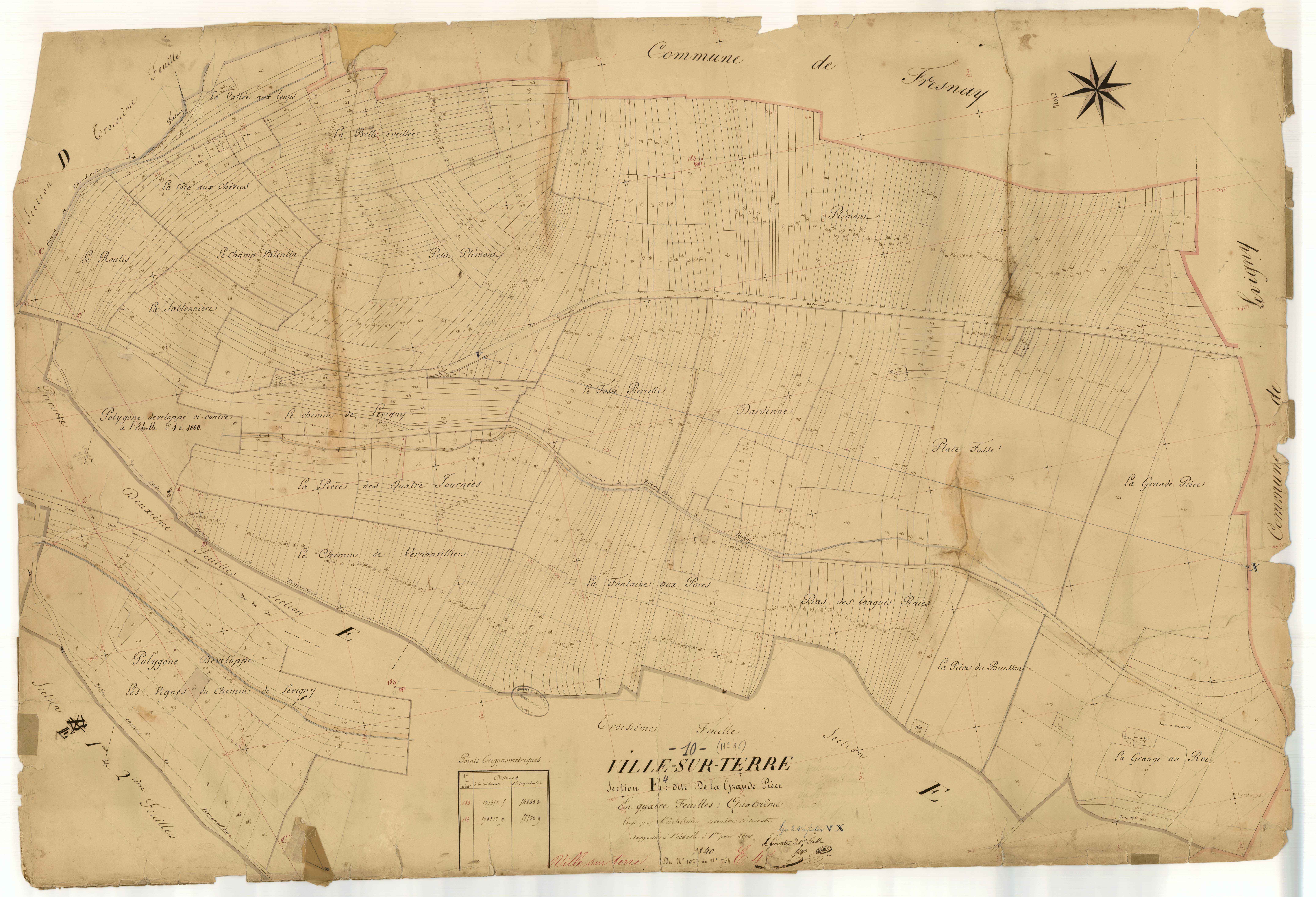 Ville-sur-Terre, section E dite de la grande pièce, feuille n°4, parcelles n° 1023-1764