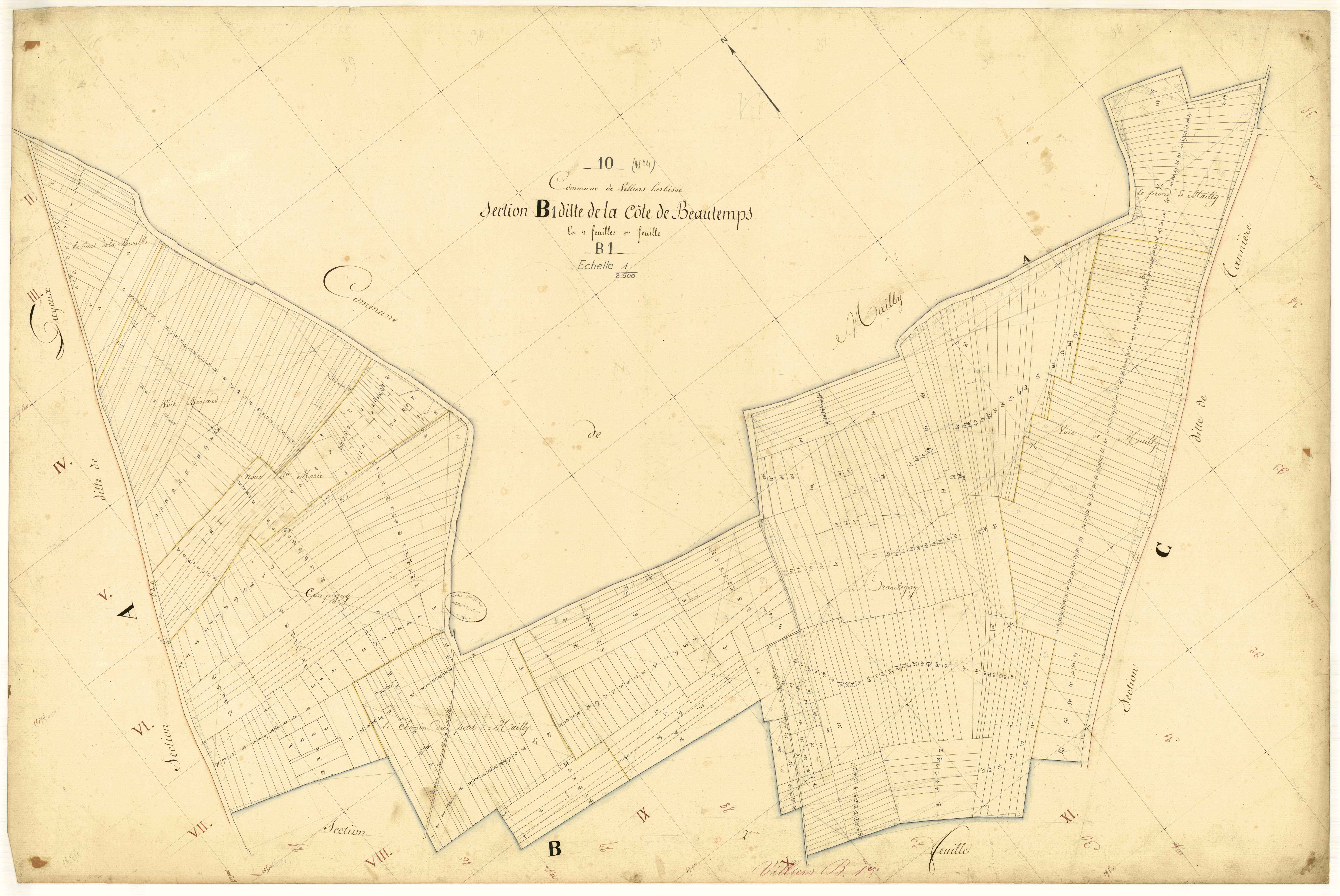 Villiers-Herbisse, section B dite de la côte de Beautemps, feuille n°1