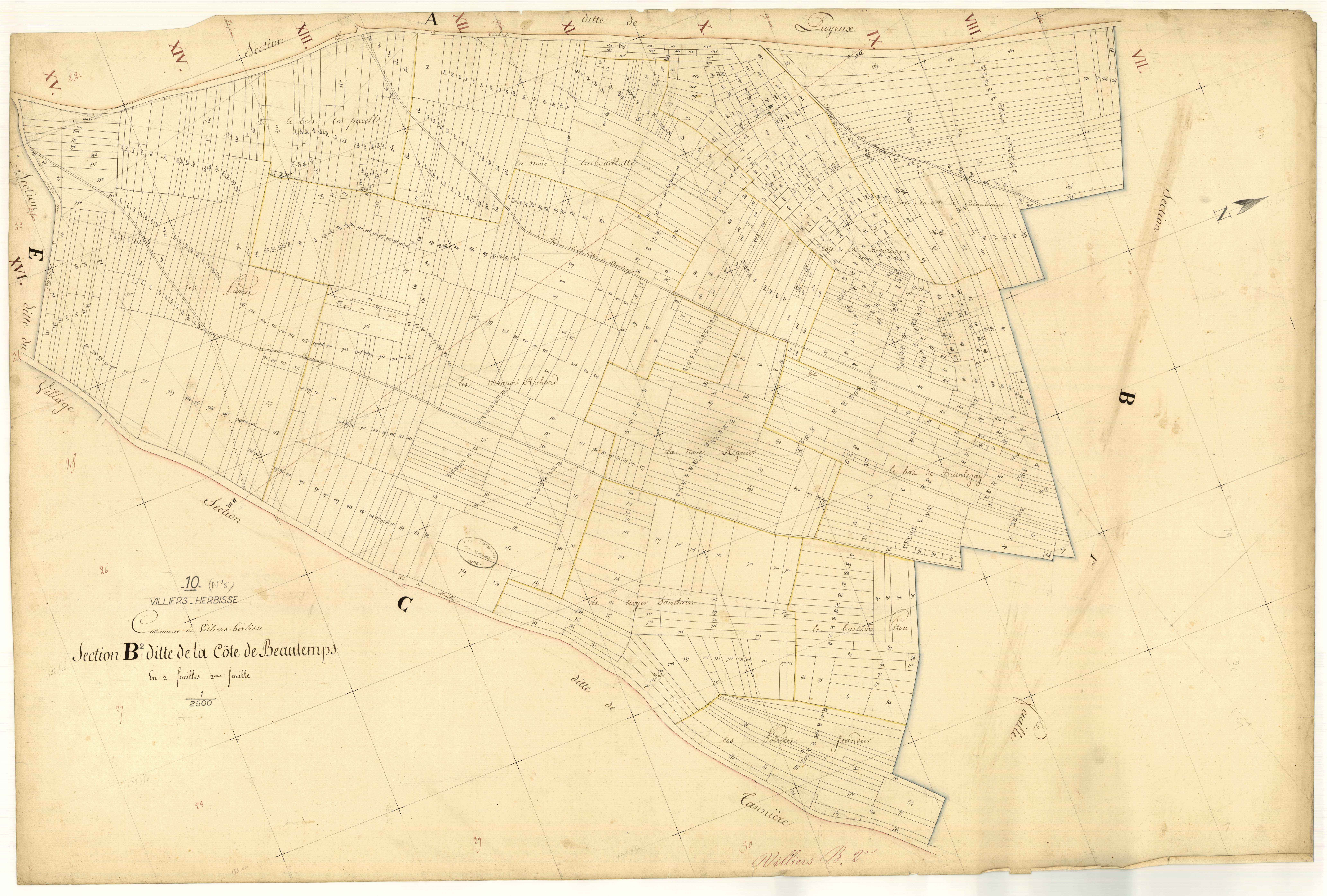 Villiers-Herbisse, section B dite de la côte de Beautemps, feuille n°2