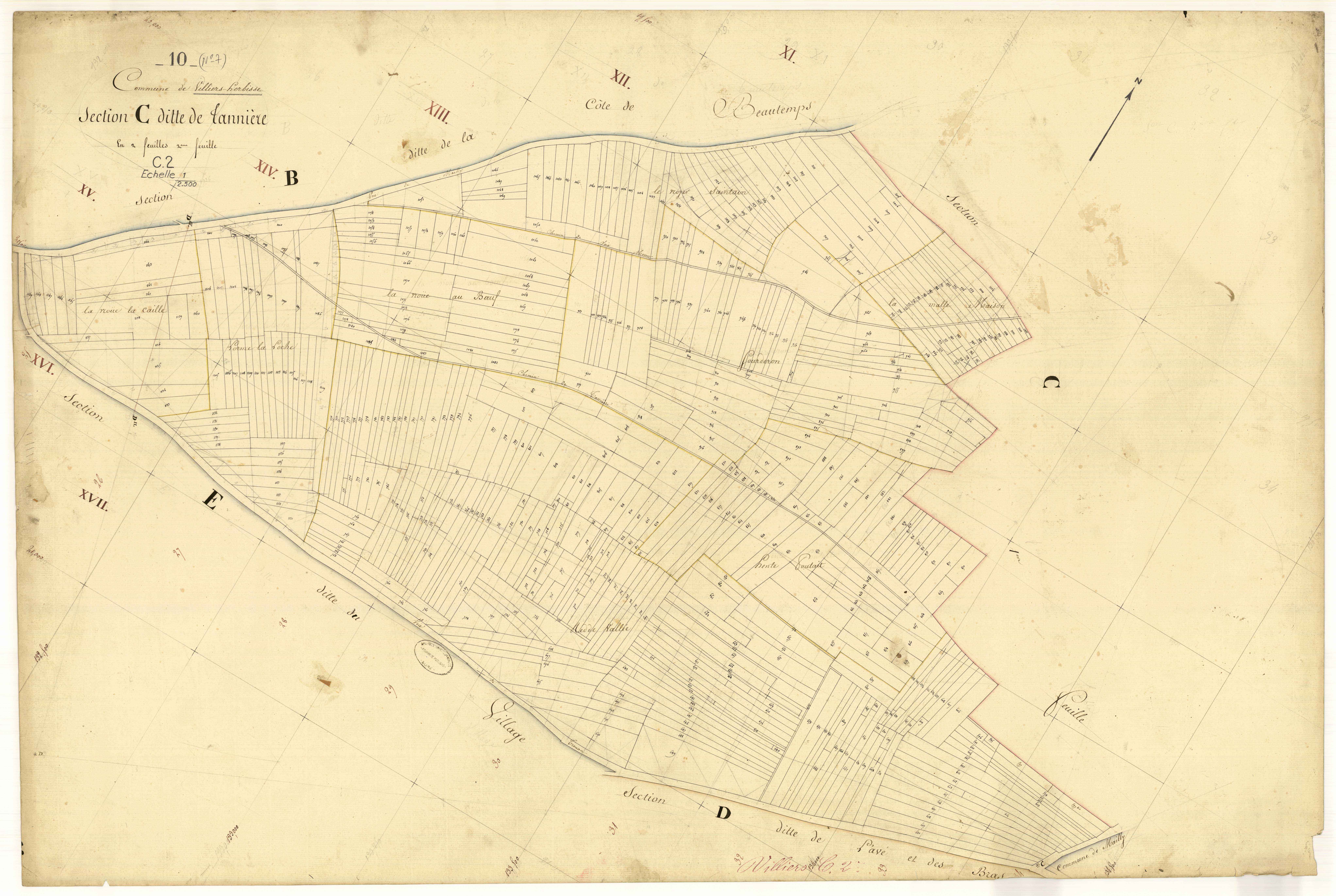 Villiers-Herbisse, section C dite de Tannière, feuille n°2