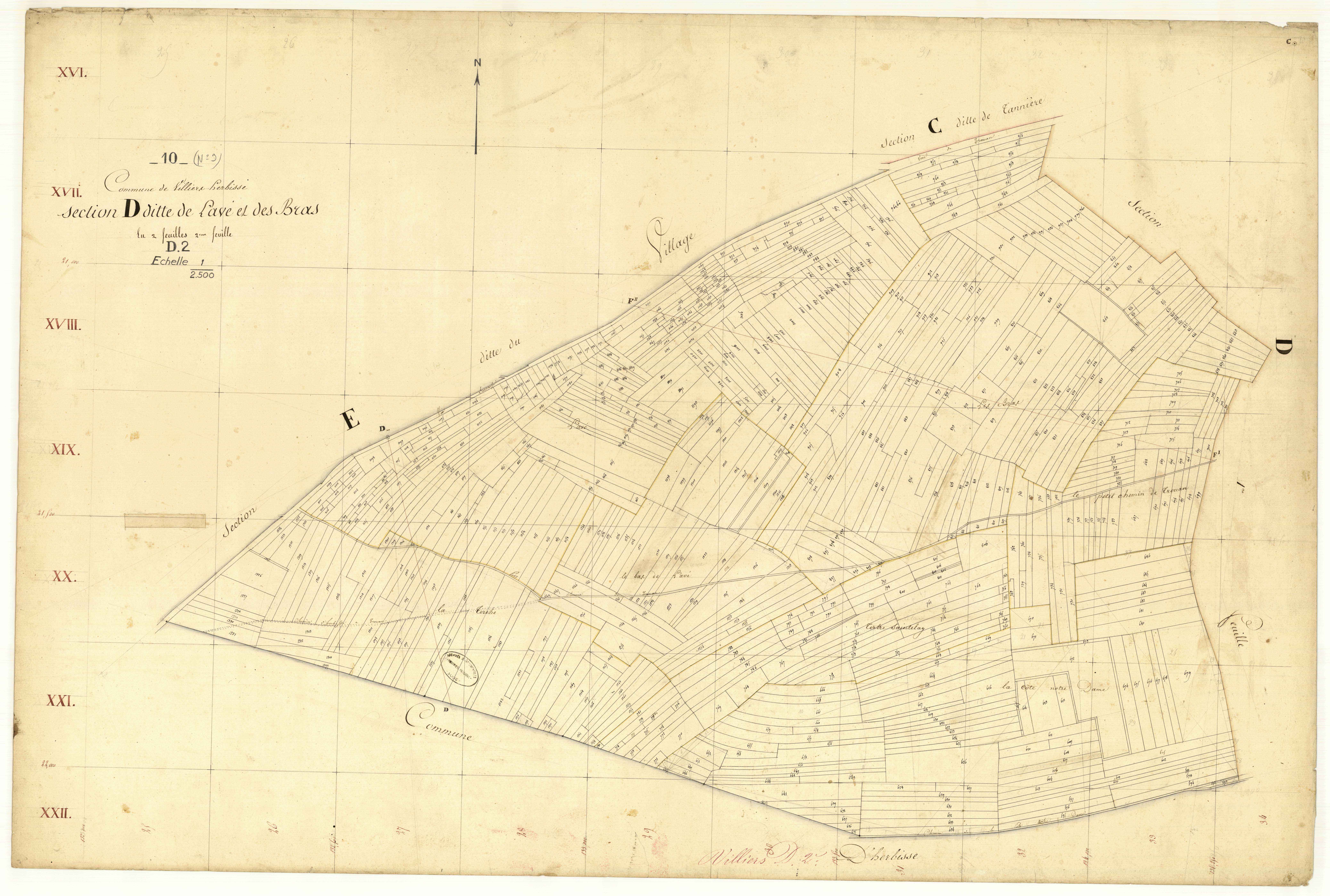Villiers-Herbisse, section D dite de lavé et des bras, feuille n°2