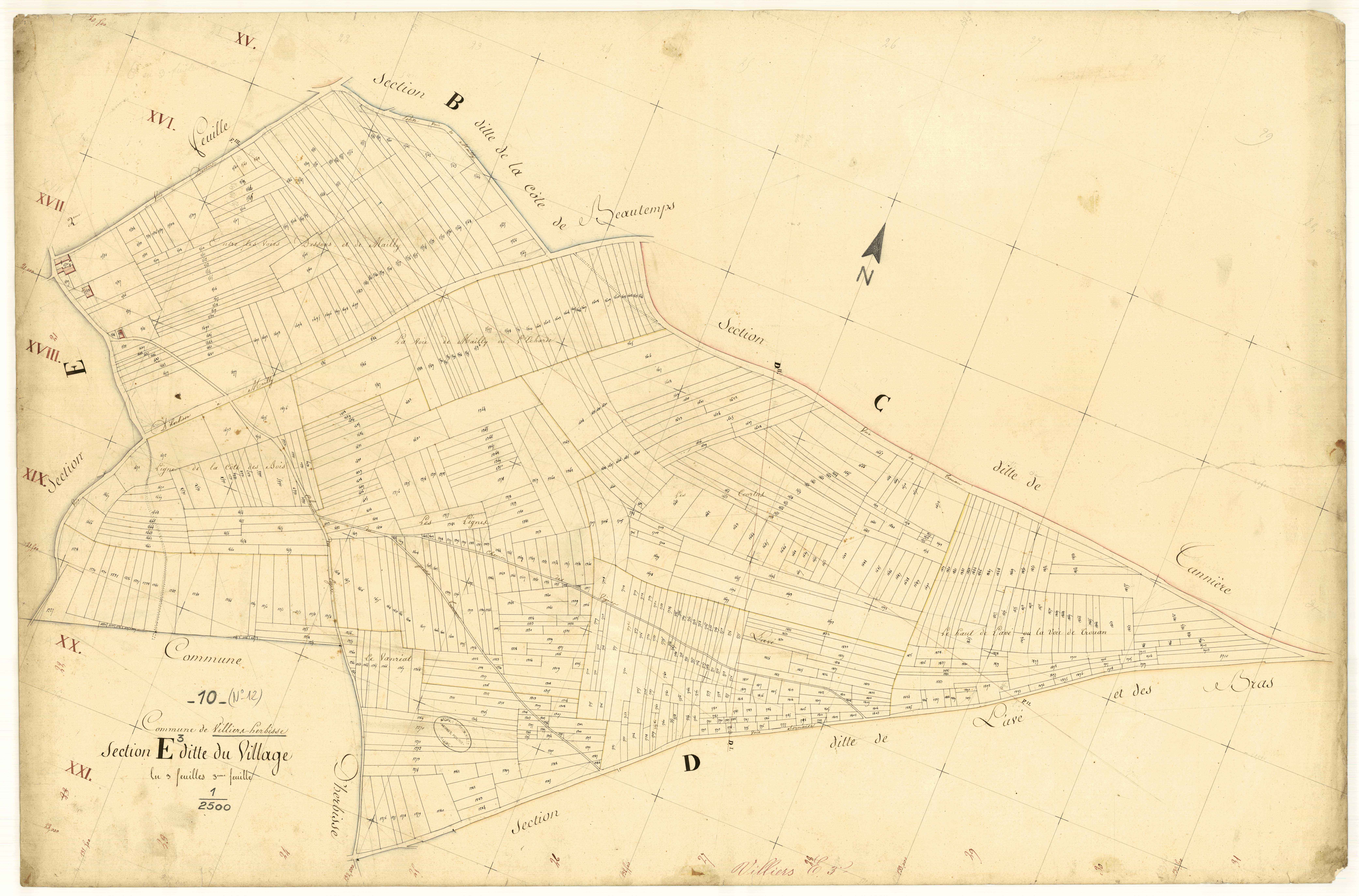 Villiers-Herbisse, section E dite du village, feuille n°3