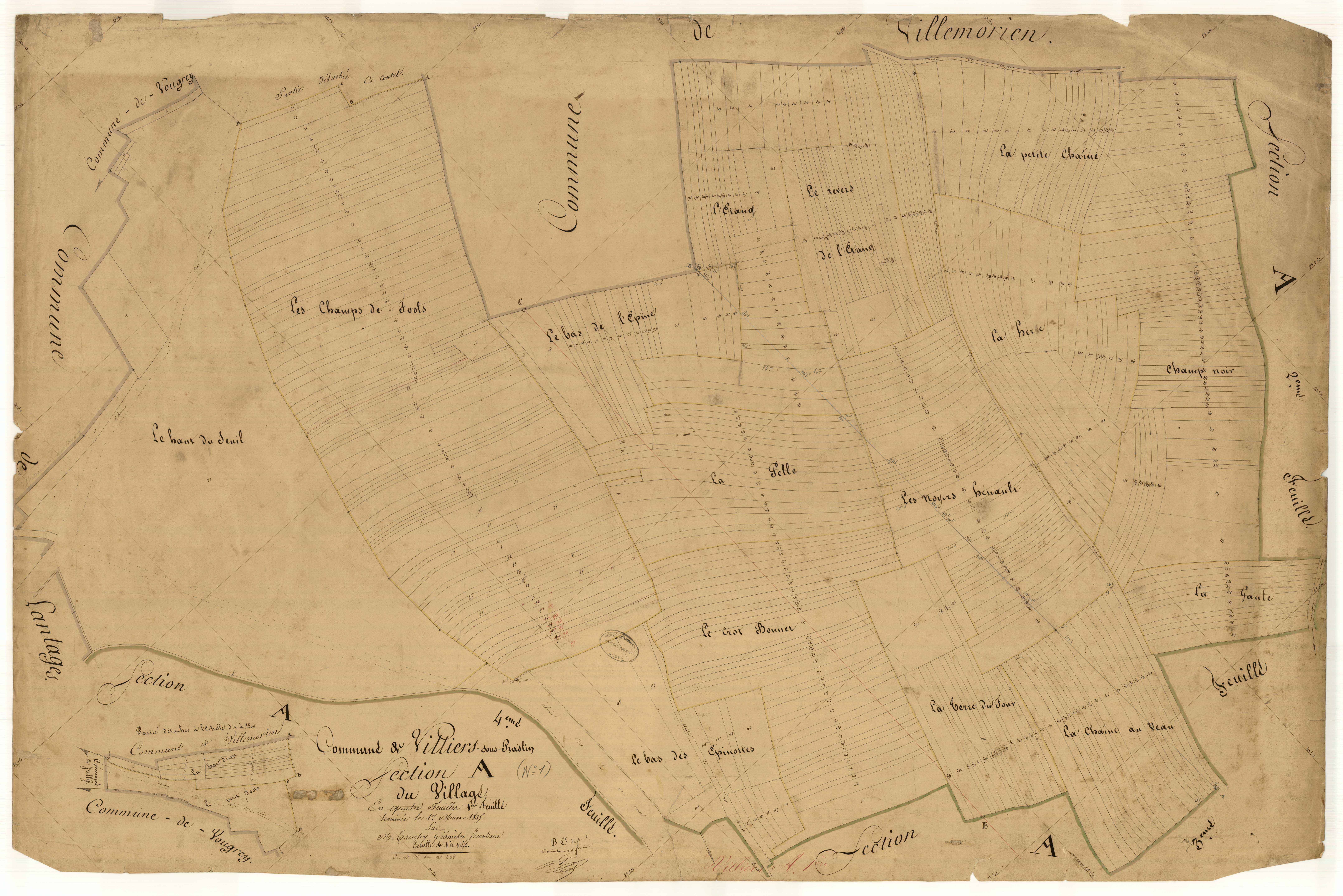 Villiers-sous-Praslin, section A dite du village, feuille n°1, parcelles n°1-436