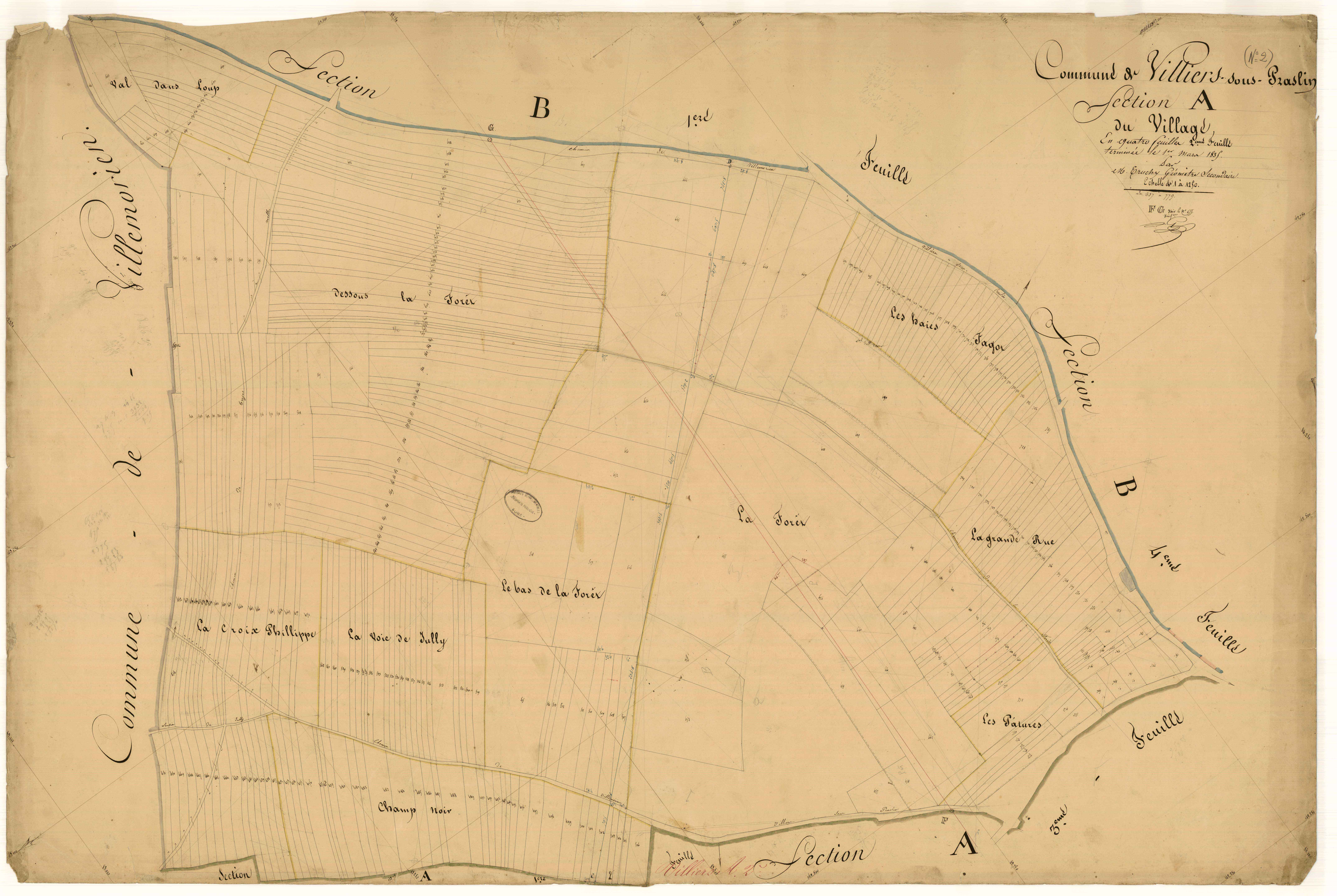 Villiers-sous-Praslin, section A dite du village, feuille n°2, parcelles n°437-779