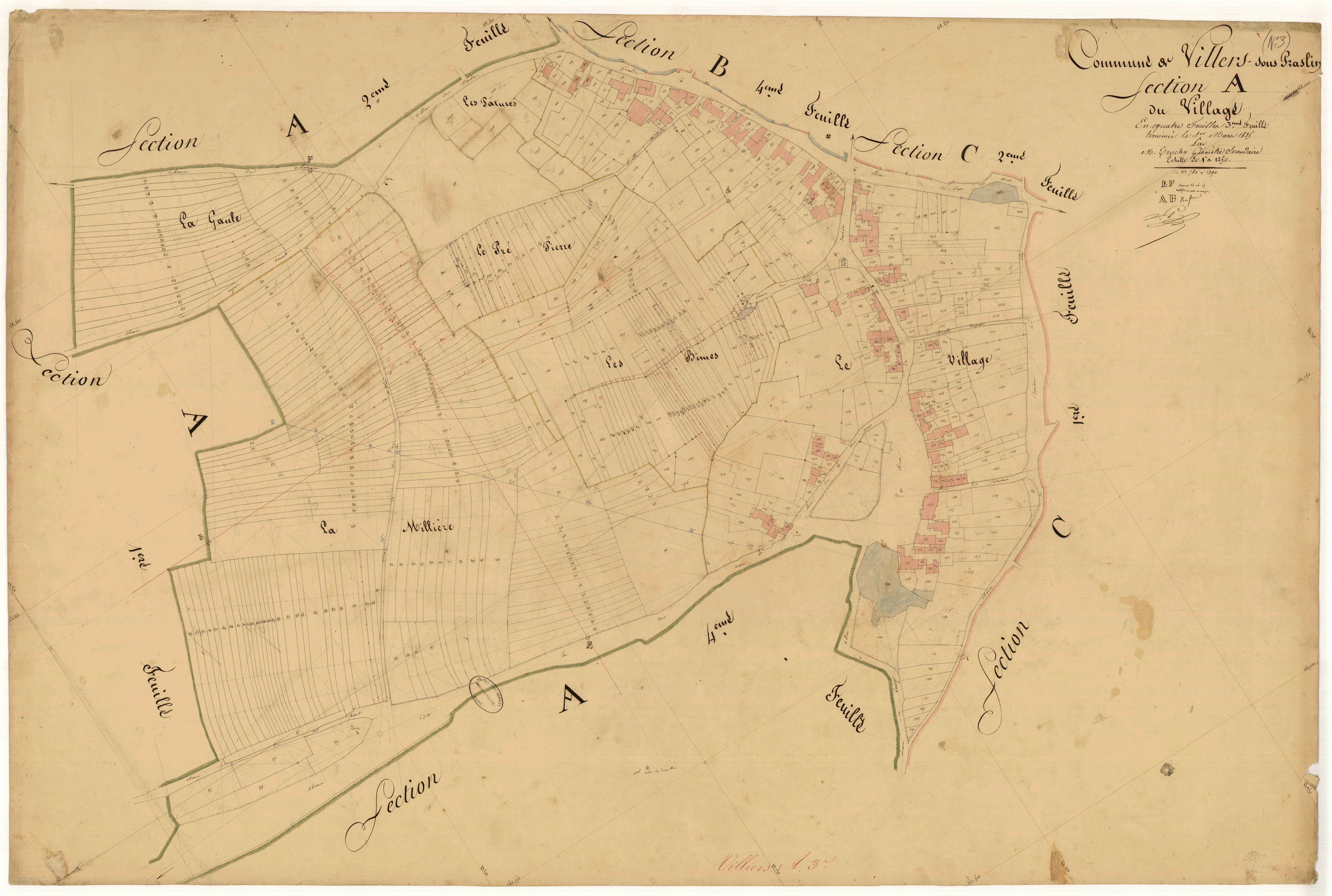 Villiers-sous-Praslin, section A dite du village, feuille n°3, parcelles n°780-1390