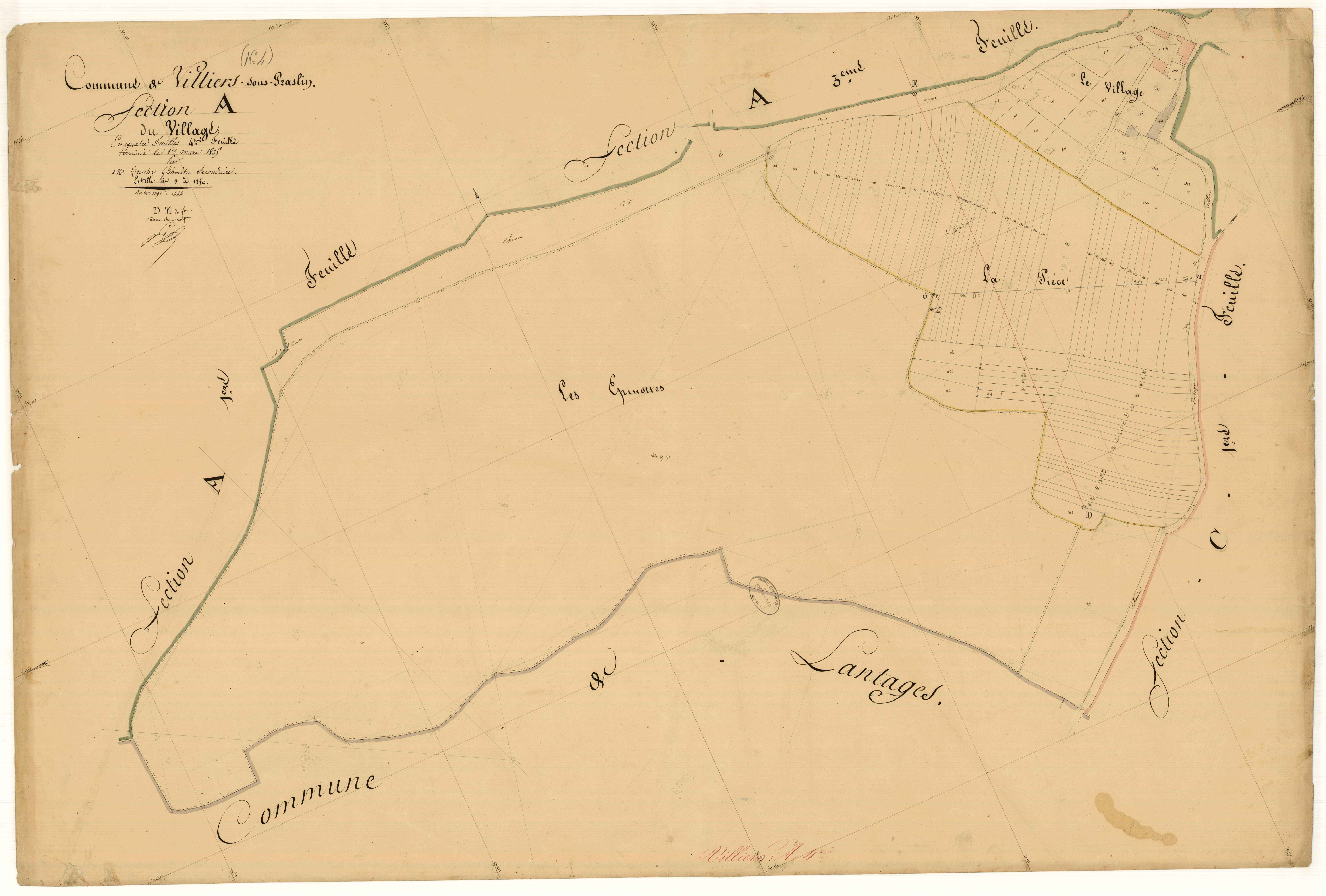 Villiers-sous-Praslin, section A dite du village, feuille n°4, parcelles n°1391-1484