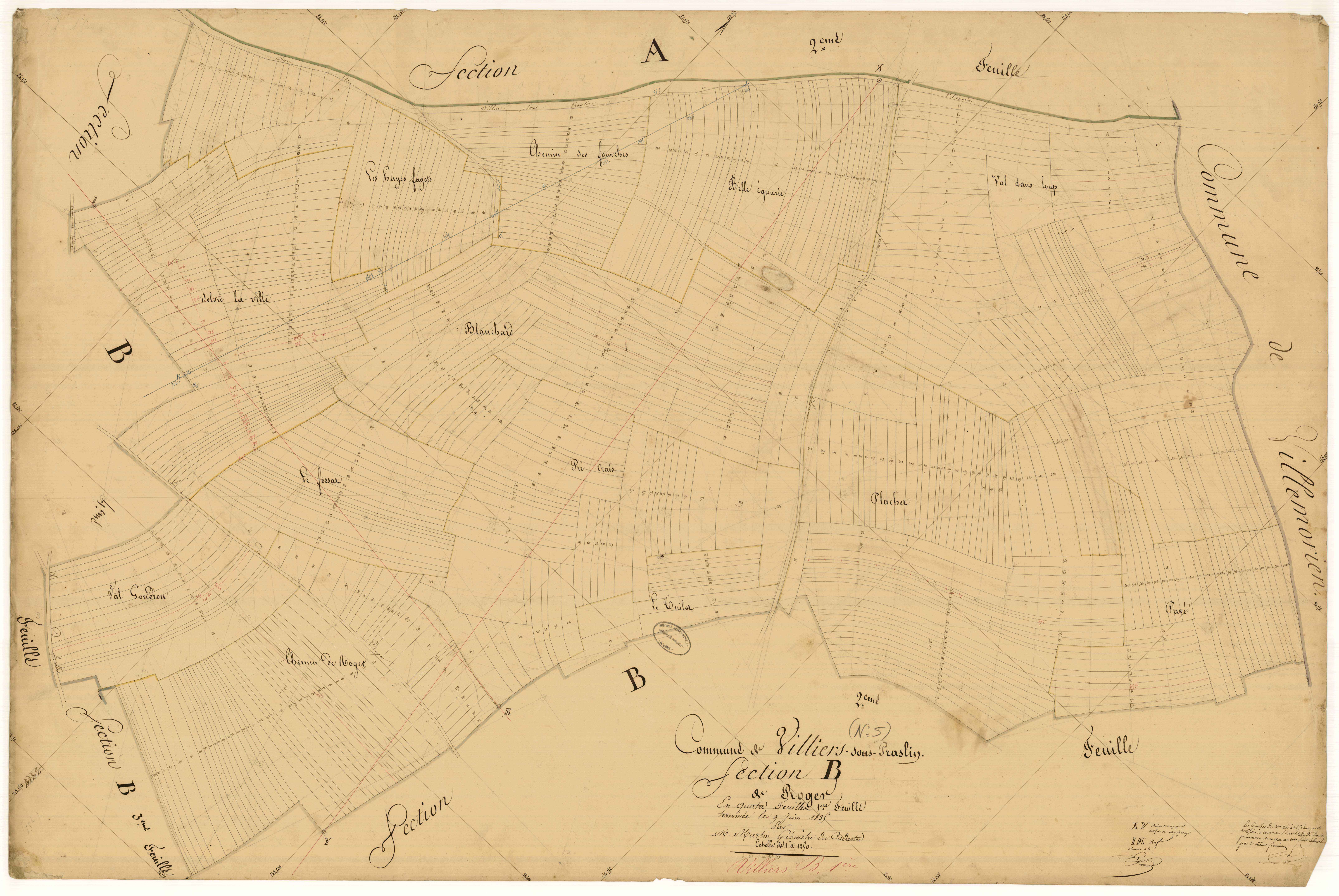 Villiers-sous-Praslin, section B dite de Roger, feuille n°1, parcelles n°1-523