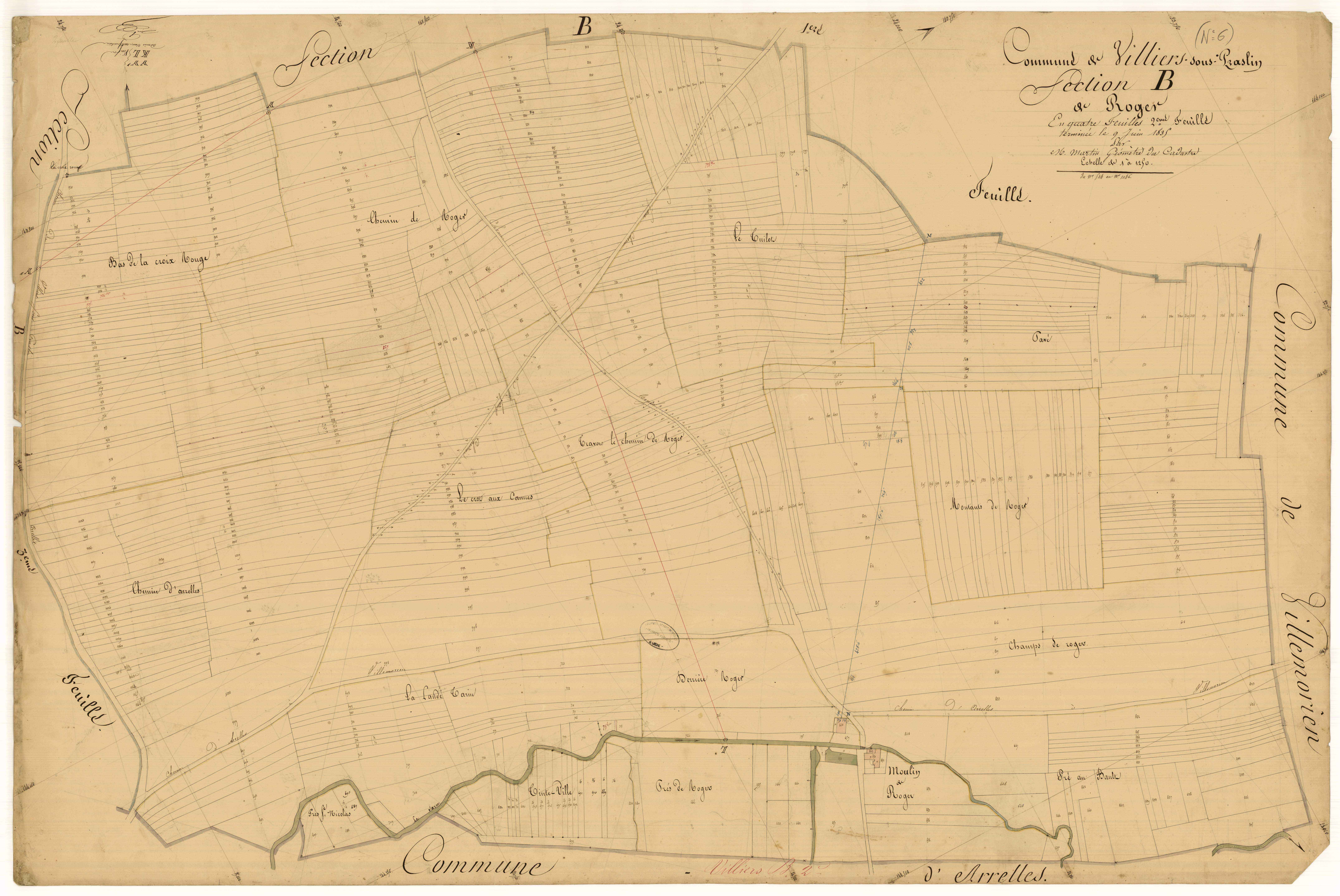 Villiers-sous-Praslin, section B dite de Roger, feuille n°2, parcelles n°524-1046