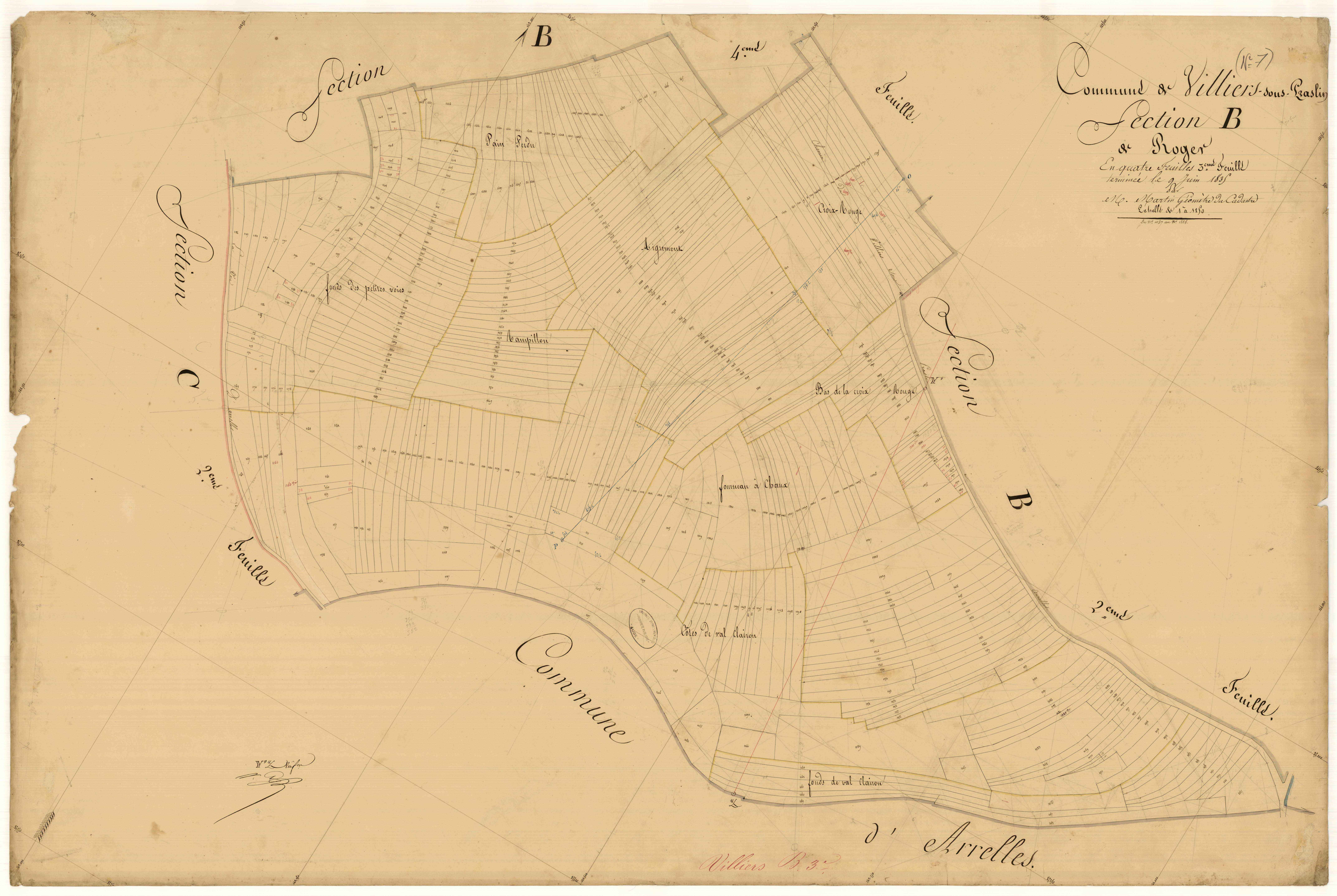 Villiers-sous-Praslin, section B dite de Roger, feuille n°3, parcelles n°1047-1448