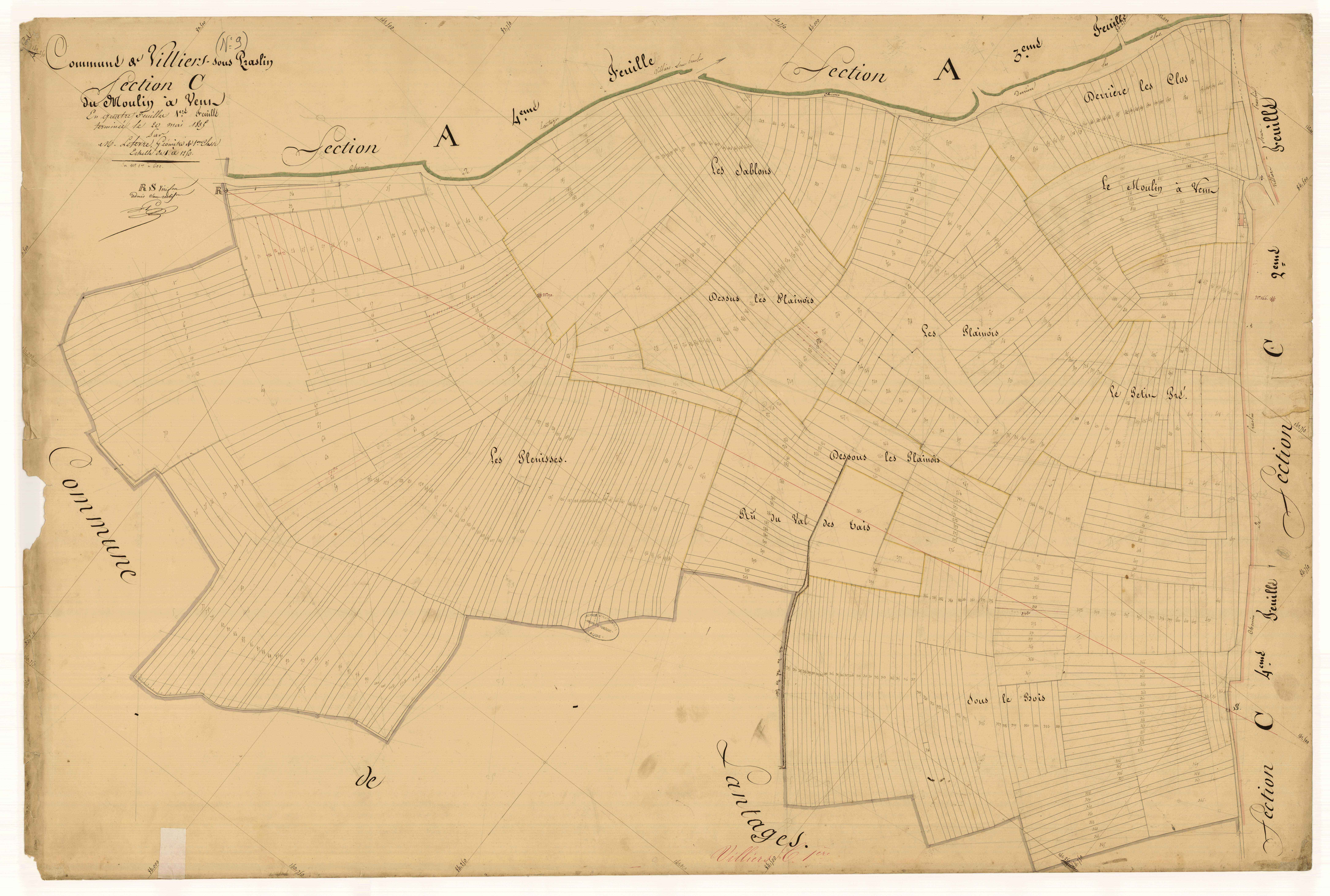 Villiers-sous-Praslin, section C dite du moulin à vent, feuille n°1, parcelles n°1-600