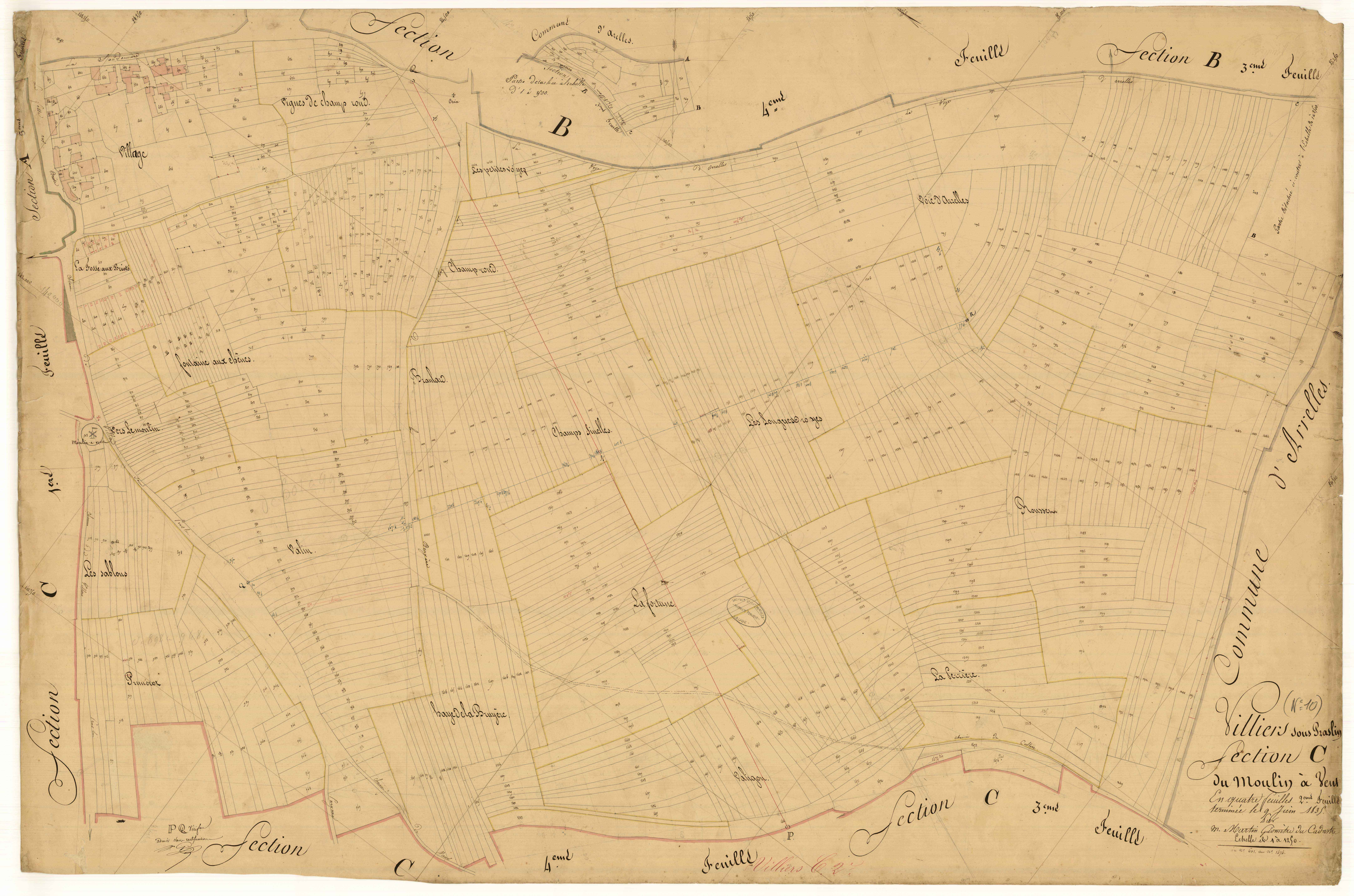 Villiers-sous-Praslin, section C dite du moulin à vent, feuille n°2, parcelles n°601-1474