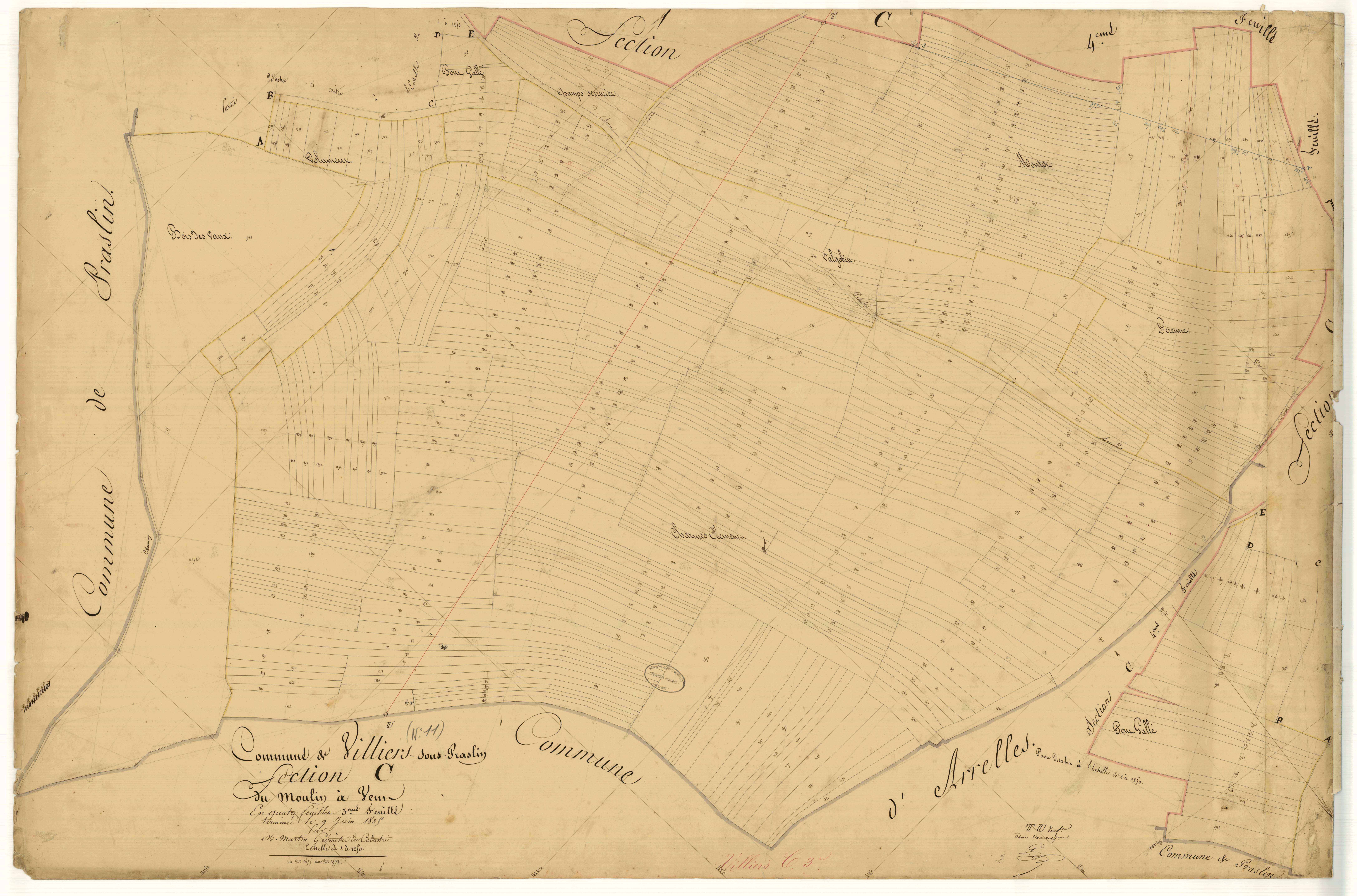 Villiers-sous-Praslin, section C dite du moulin à vent, feuille n°3, parcelles n°1475-1971