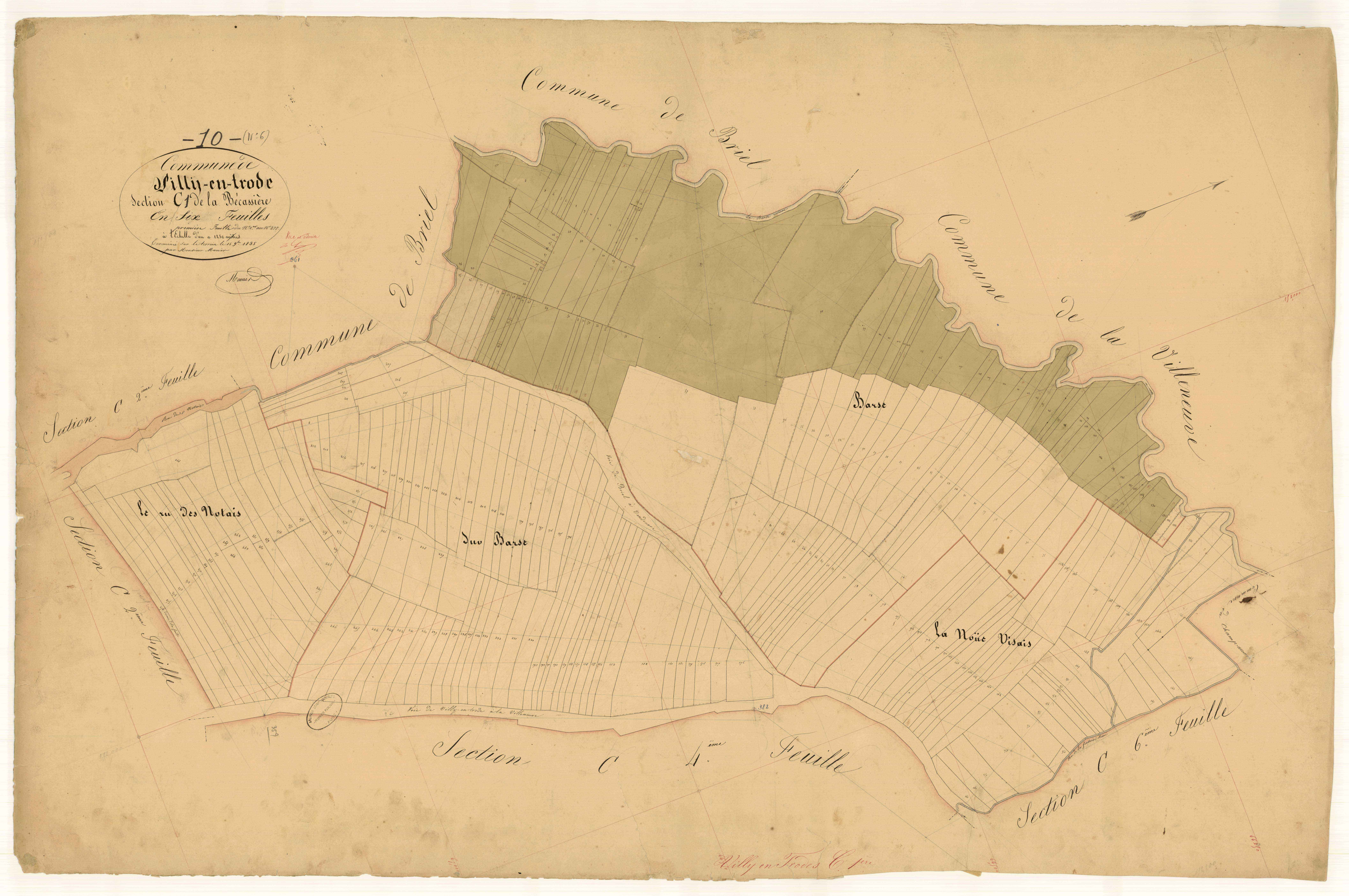 Villy-en-Trodes, section C dite de la bécassière, feuille n°1, parcelles n° 1-277