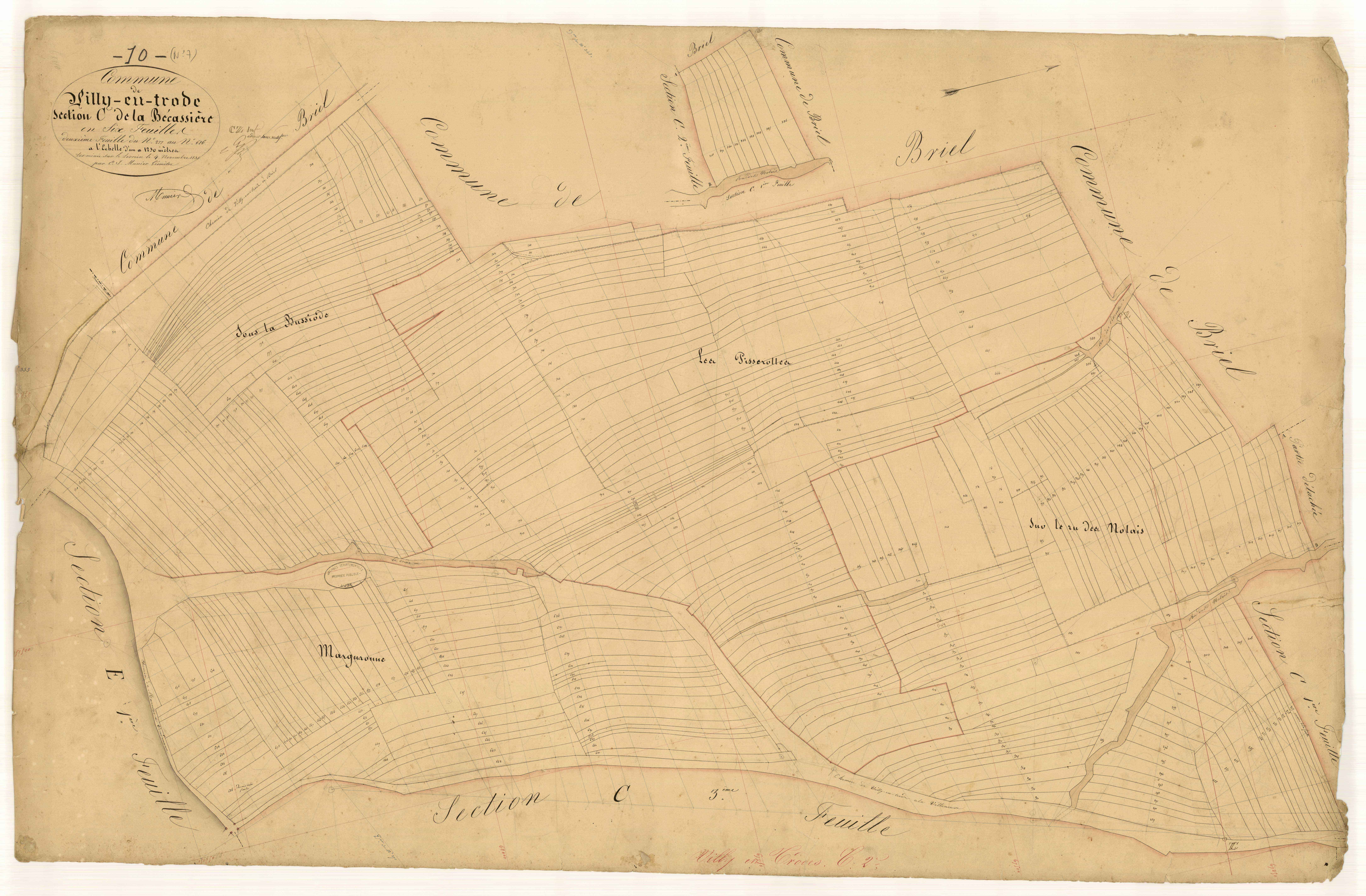 Villy-en-Trodes, section C dite de la bécassière, feuille n°2, parcelles n° 277-686