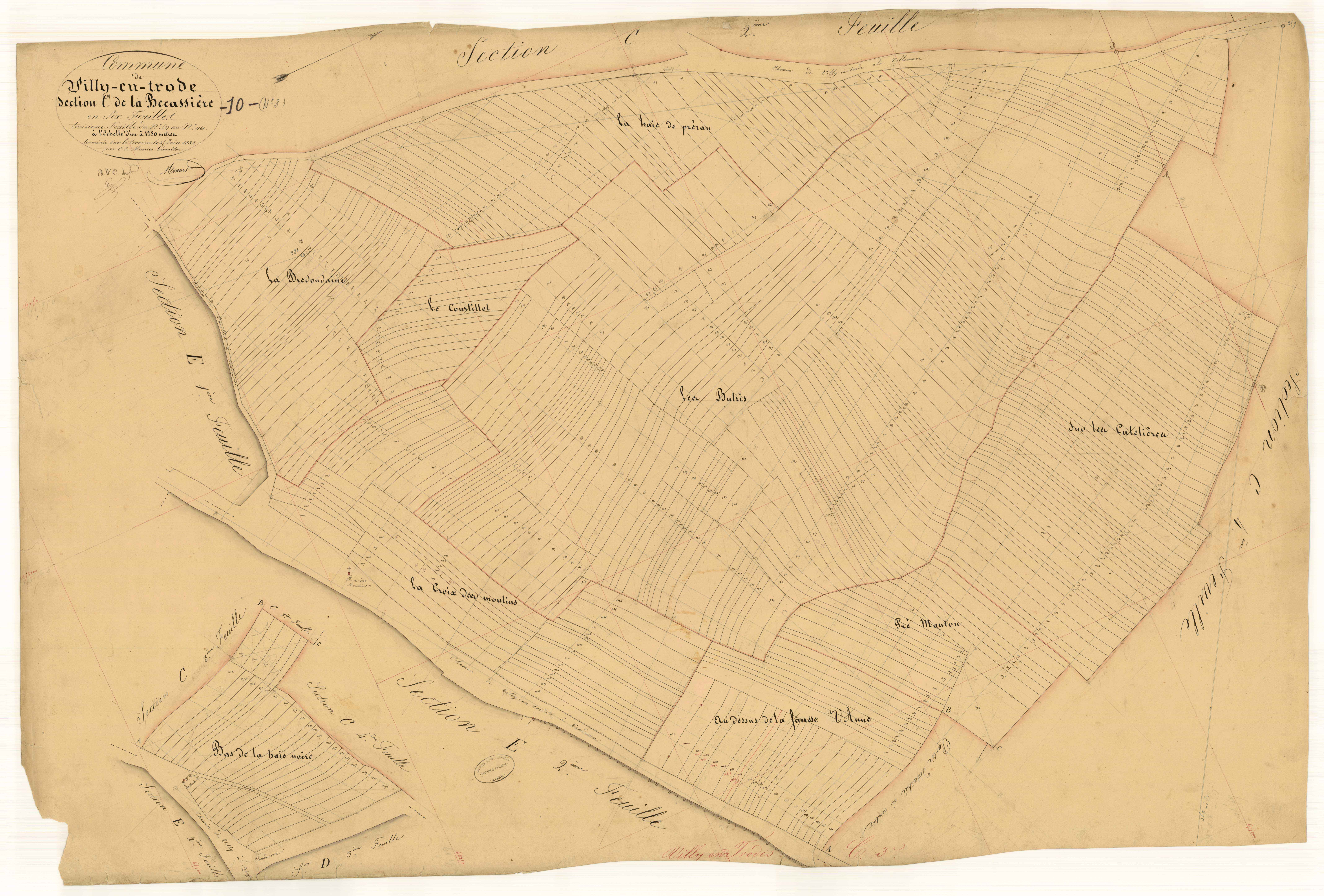 Villy-en-Trodes, section C dite de la bécassière, feuille n°3, parcelles n° 687-1161