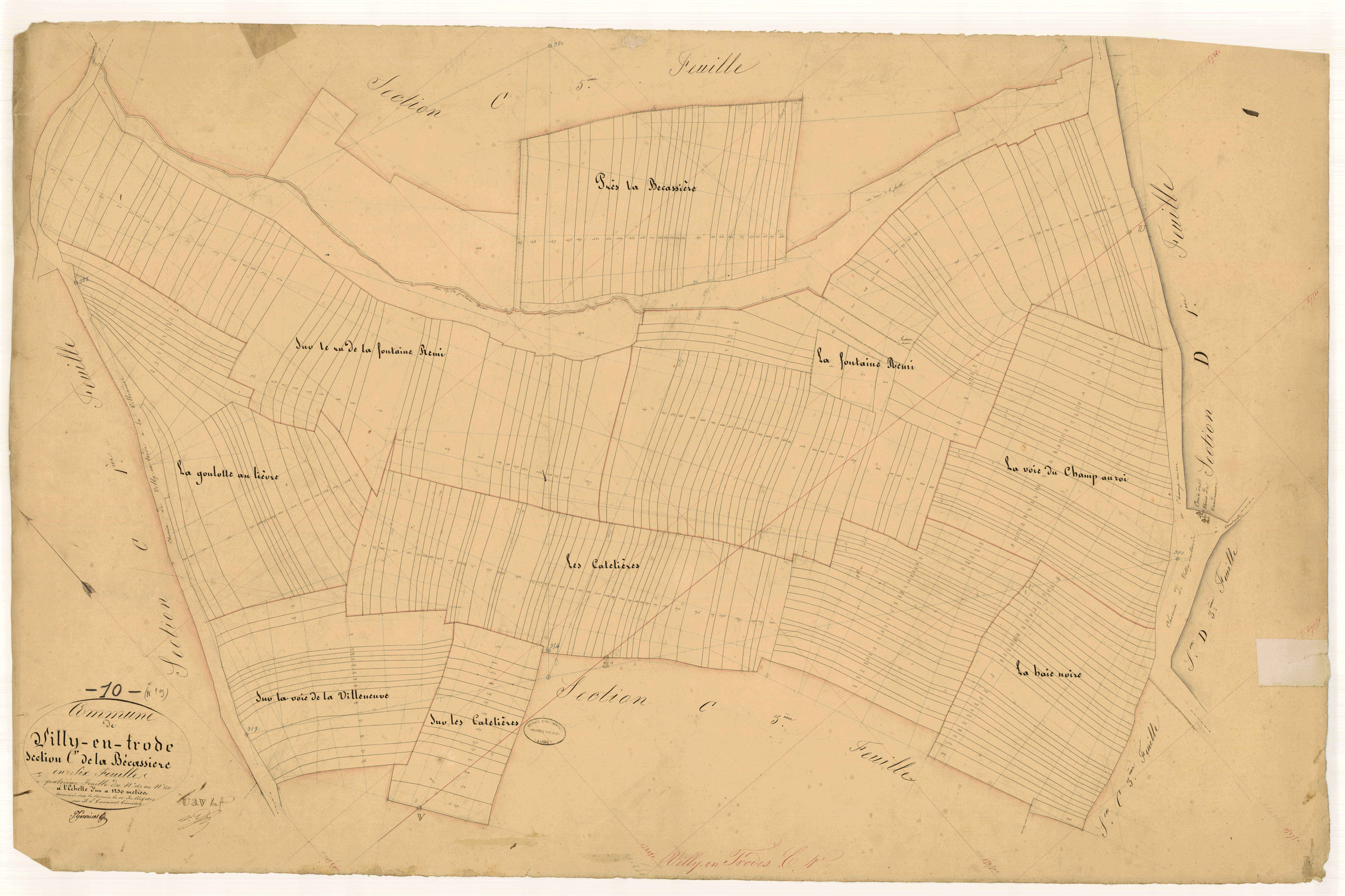 Villy-en-Trodes, section C dite de la bécassière, feuille n°4, parcelles n° 1162-1481