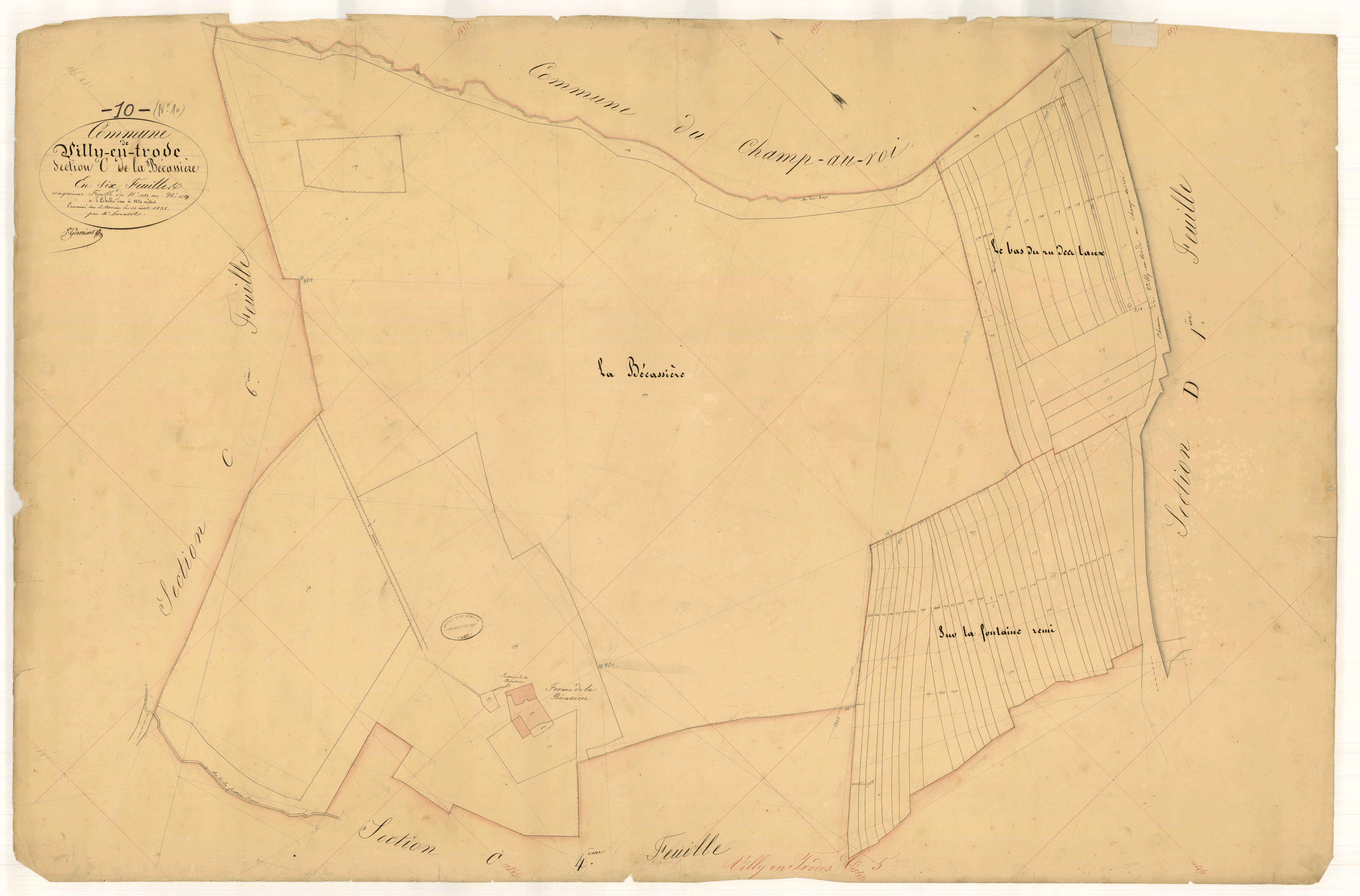 Villy-en-Trodes, section C dite de la bécassière, feuille n°5, parcelles n° 1482-1548
