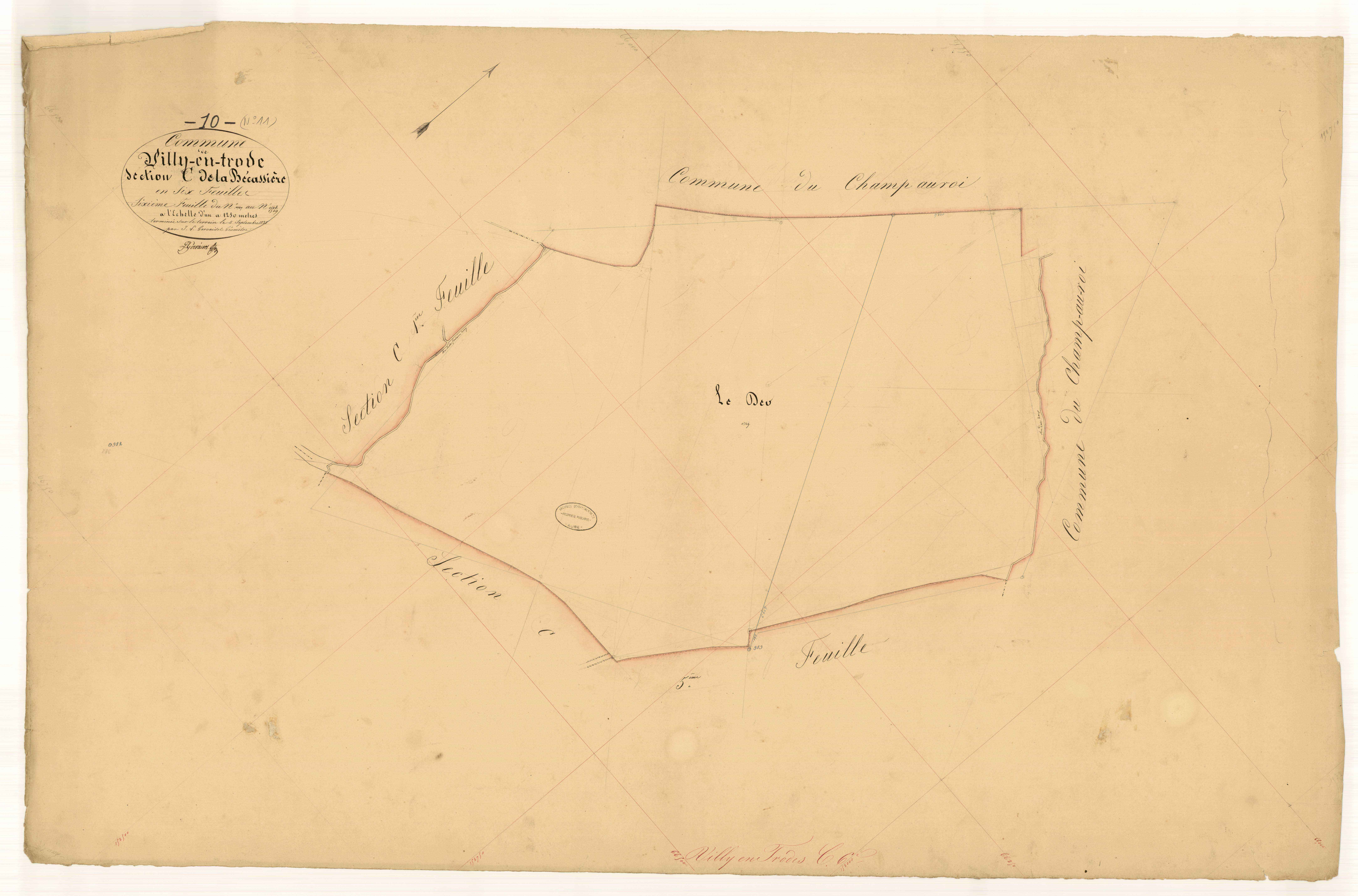 Villy-en-Trodes, section C dite de la bécassière, feuille n°6, parcelles n° 1549