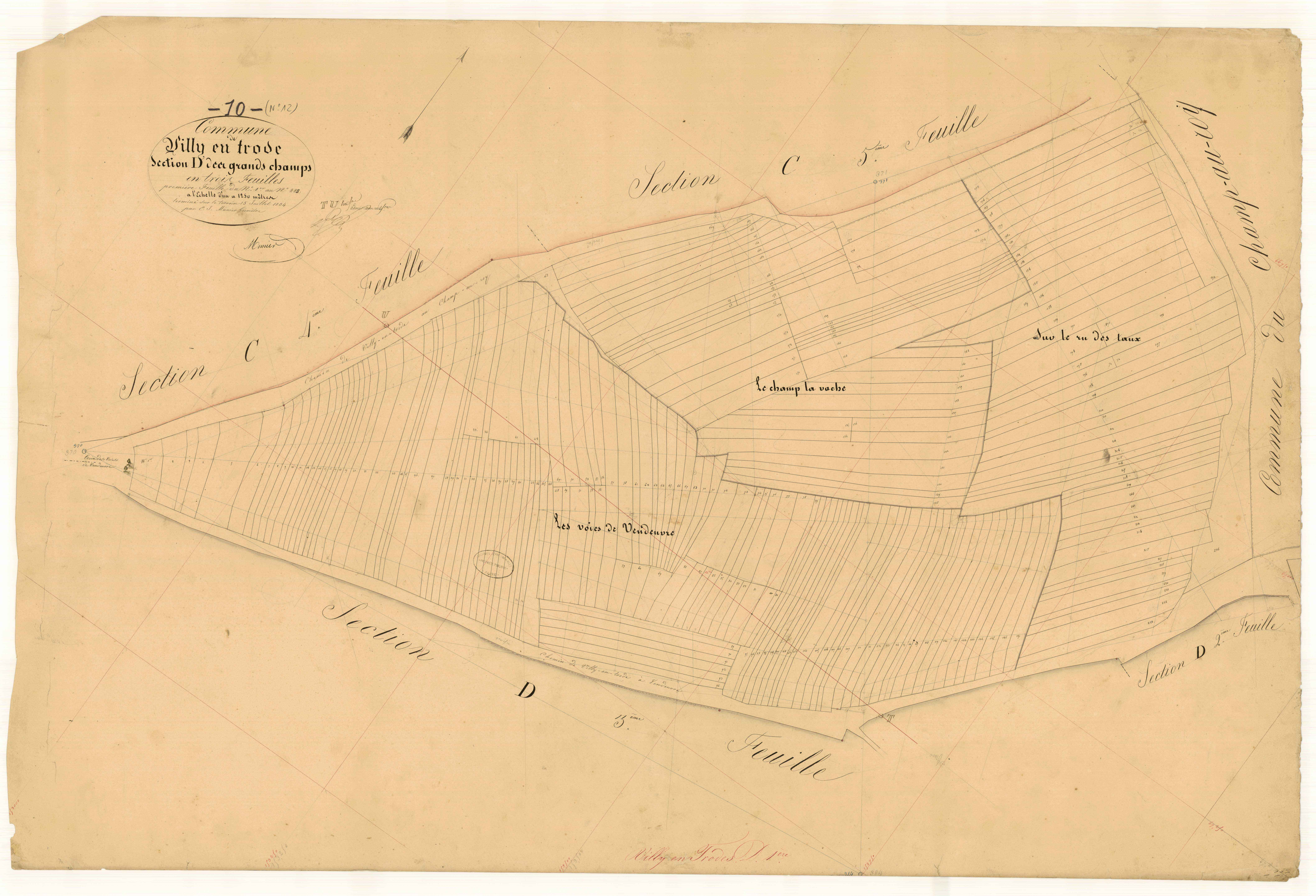 Villy-en-Trodes, section D dite des grands champs, feuille n°1, parcelles n° 1-223