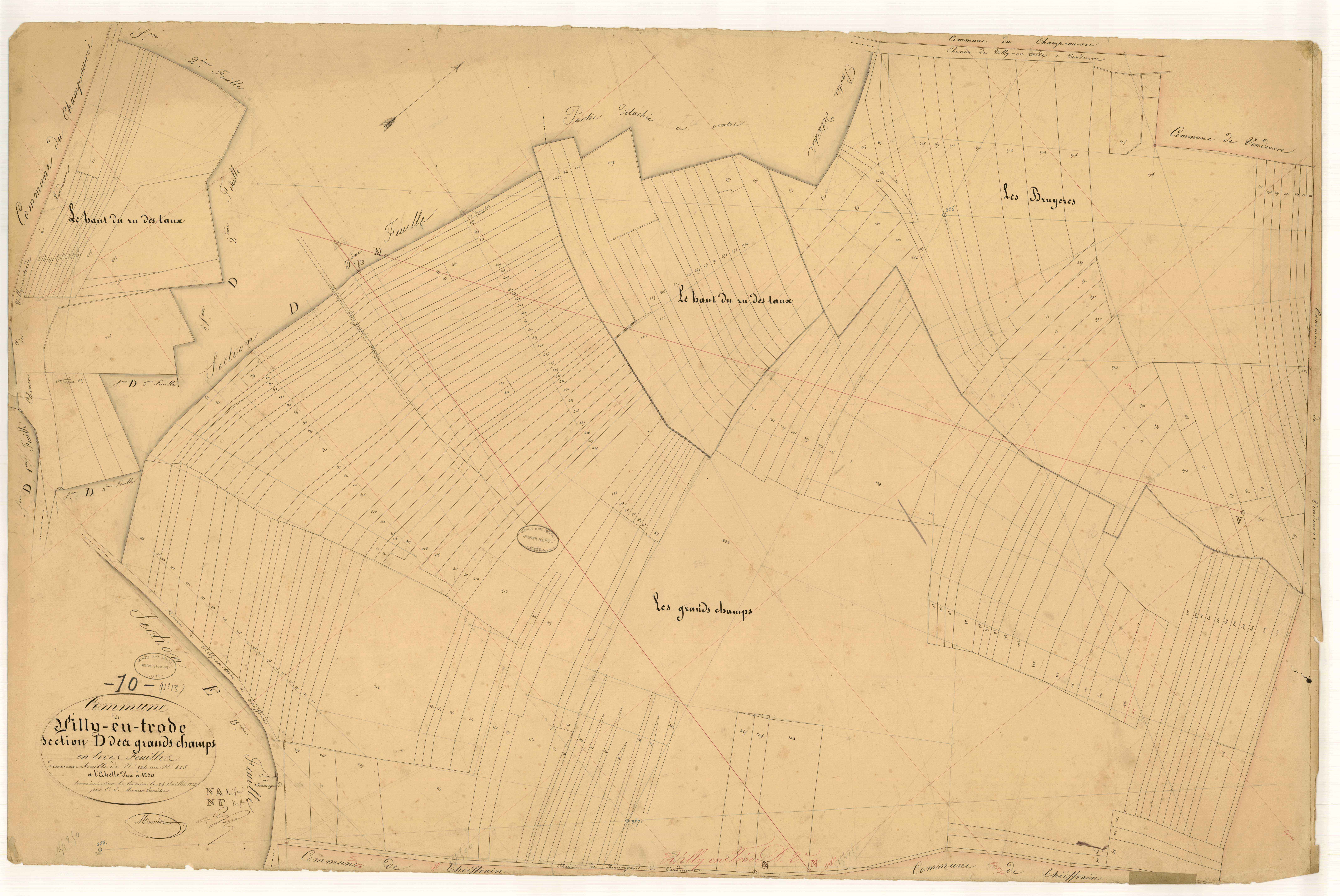 Villy-en-Trodes, section D dite des grands champs, feuille n°2, parcelles n° 224-456