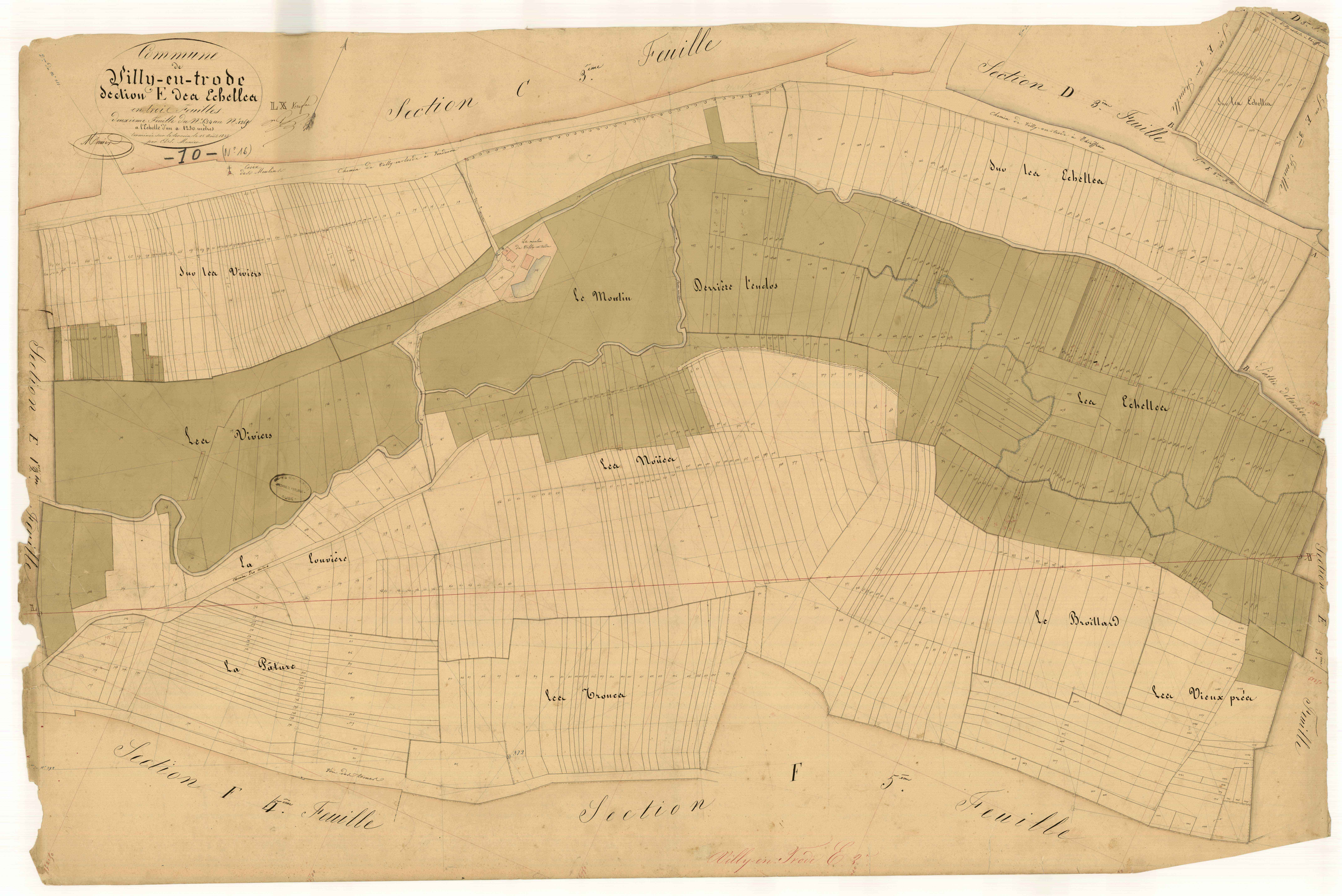 Villy-en-Trodes, section E dite des échelles, feuille n°2, parcelles n° 634-1265