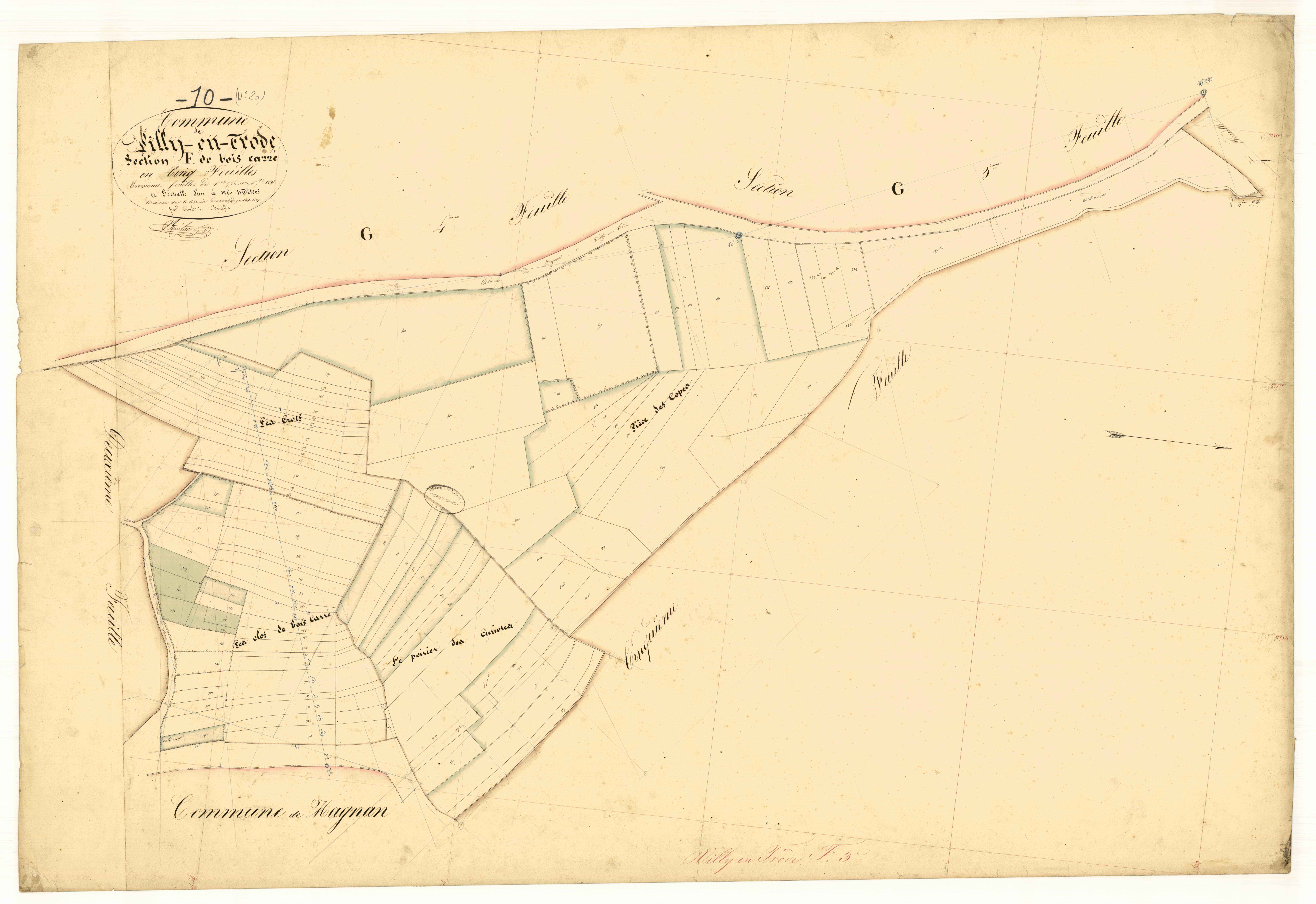 Villy-en-Trodes, section F dite de bois carré, feuille n°3, parcelles n° 732-826