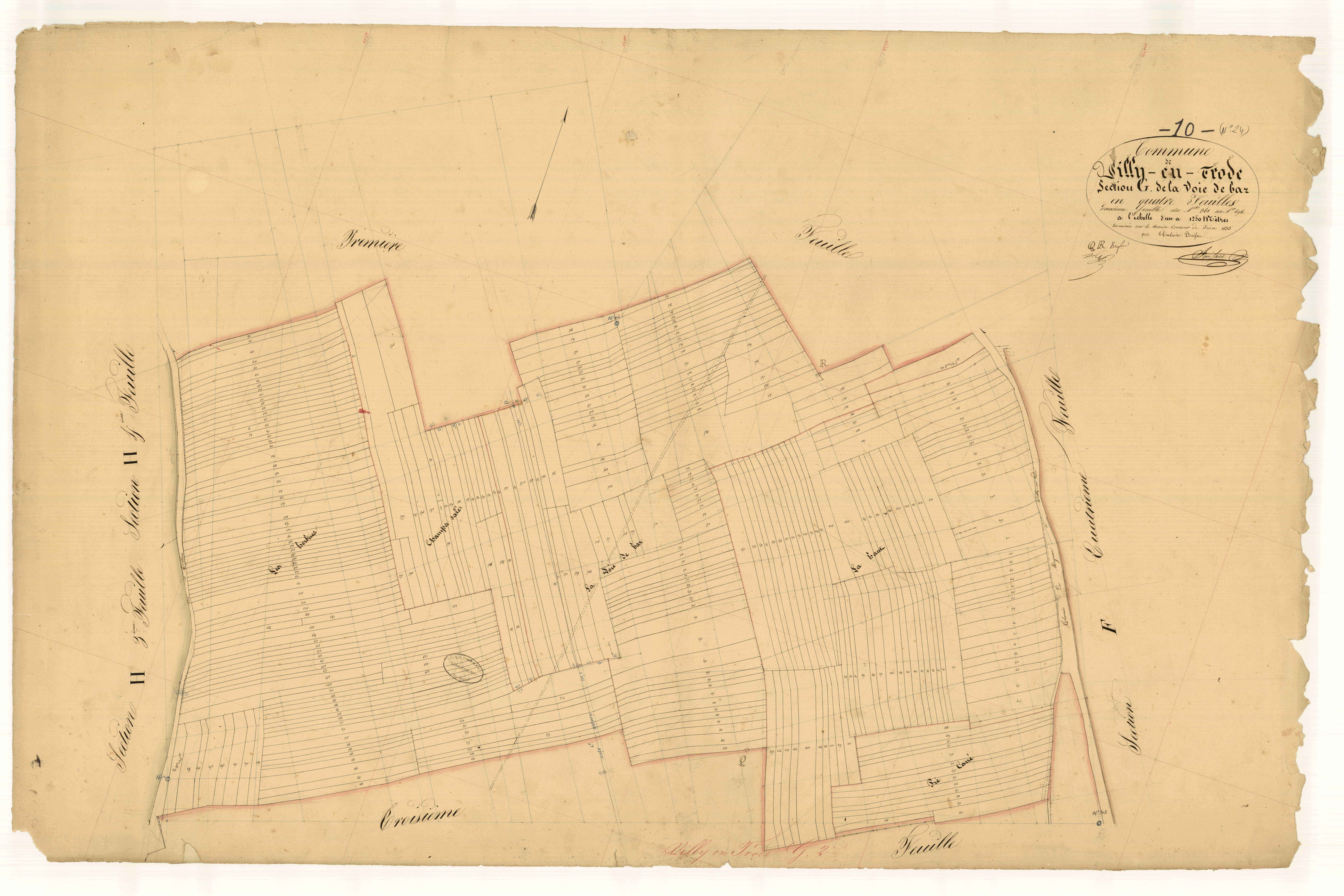Villy-en-Trodes, section G dite de la voie de bar, feuille n°2, parcelles n° 381-696