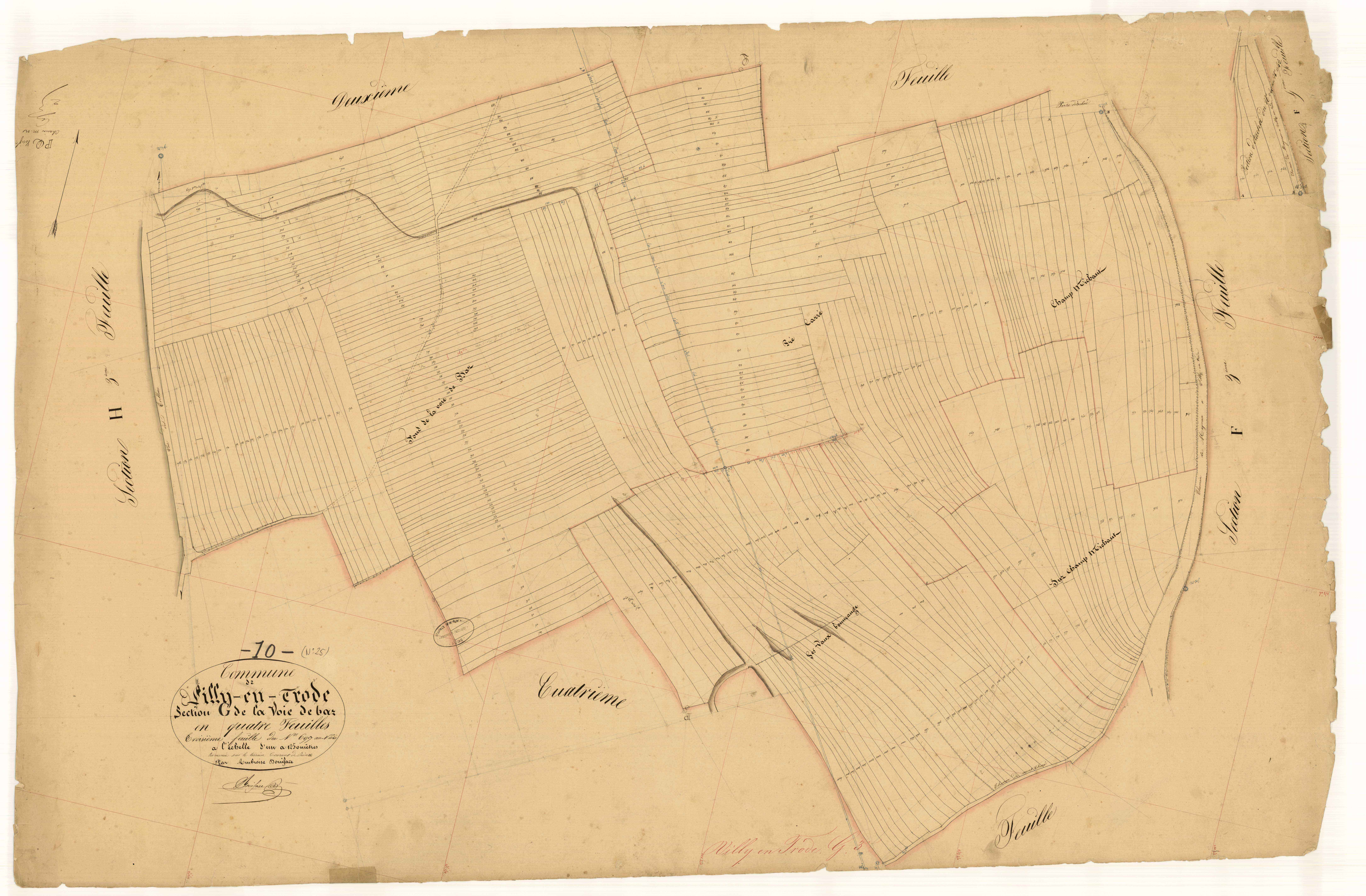 Villy-en-Trodes, section G dite de la voie de bar, feuille n°3, parcelles n° 697-1040