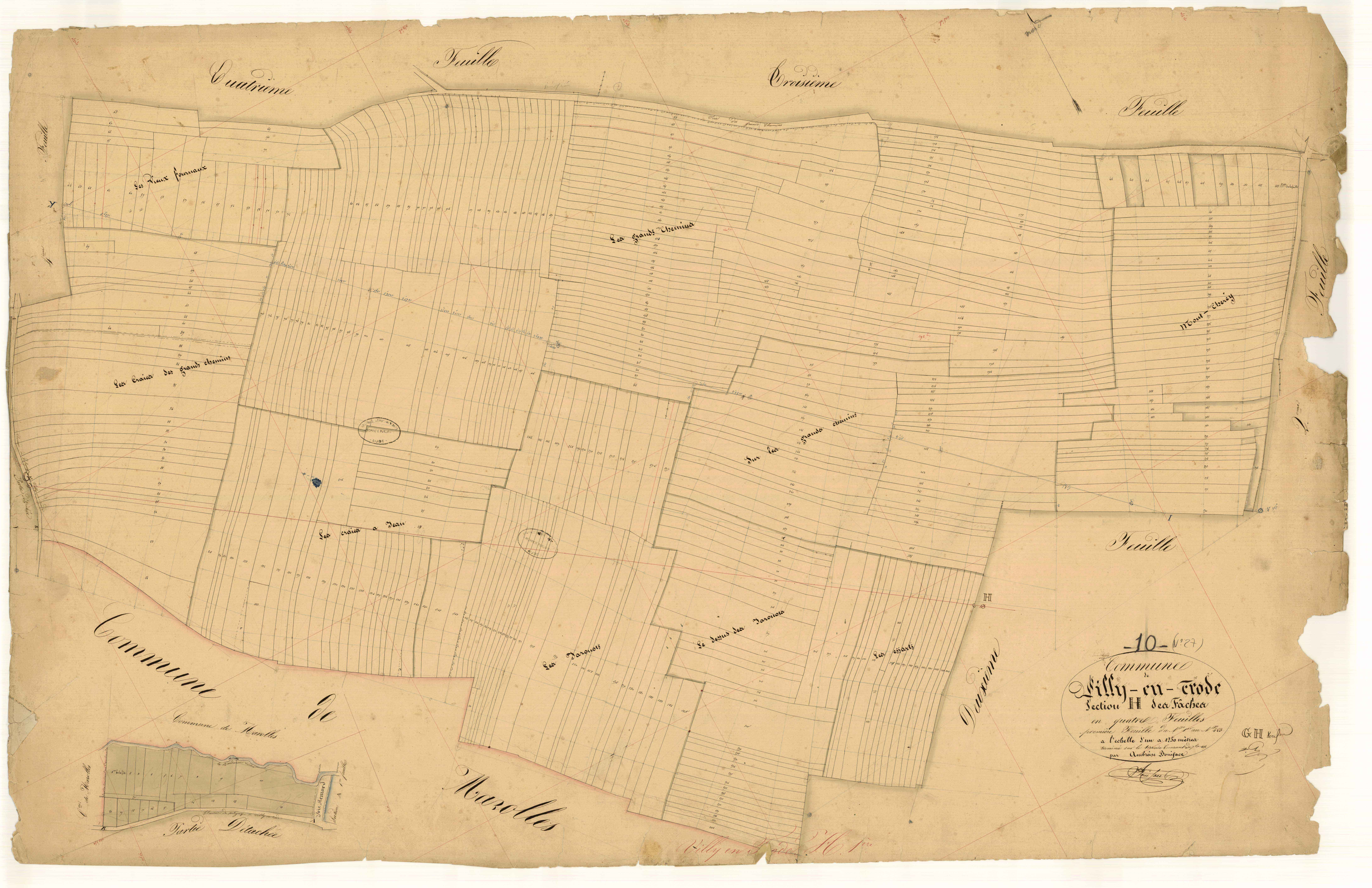 Villy-en-Trodes, section H dite des fâches, feuille n°1, parcelles n° 1-423