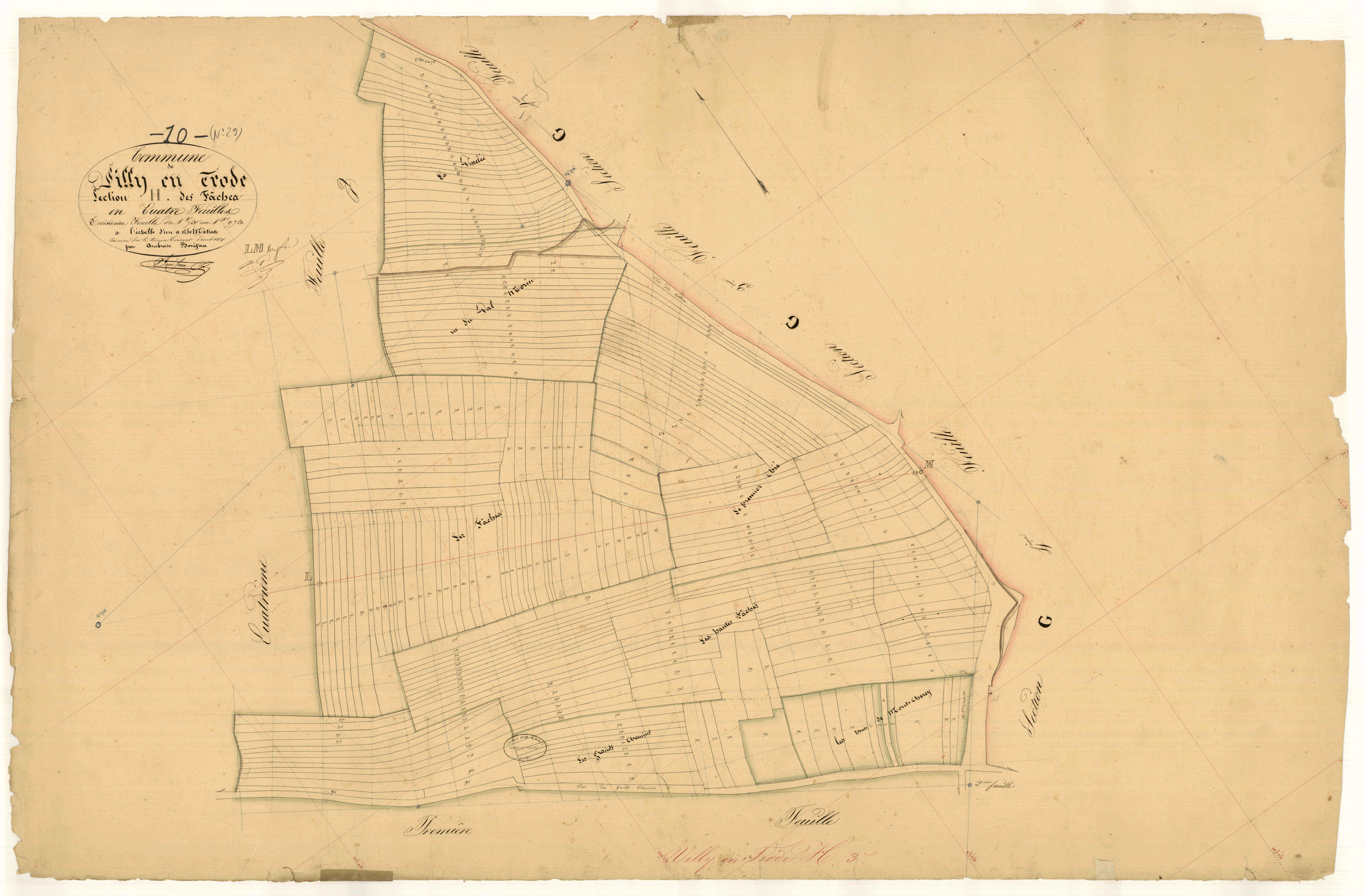 Villy-en-Trodes, section H dite des fâches, feuille n°3, parcelles n° 720-973