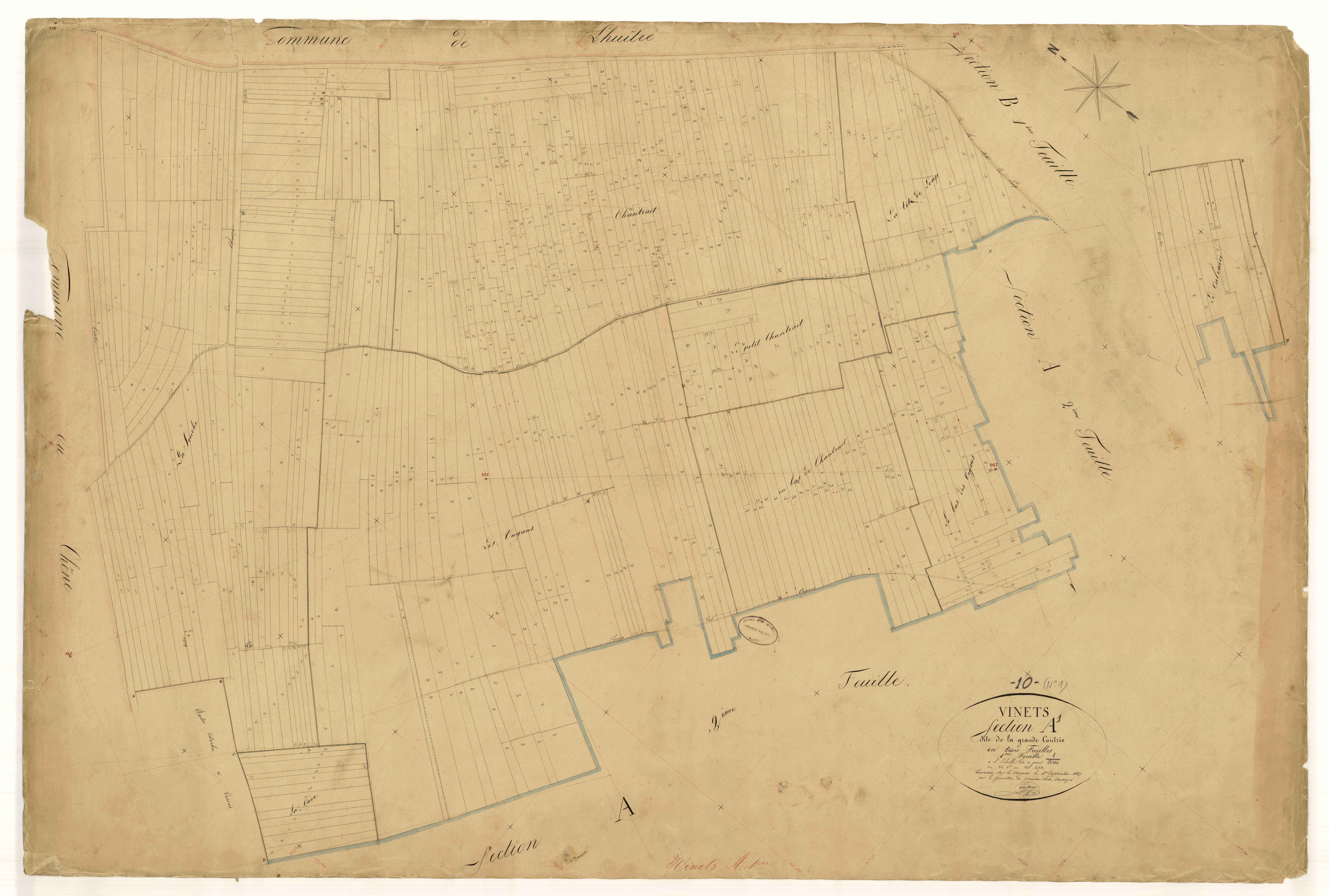 Vinets, section A dite de la grande contrée, feuille n°1, parcelles n°1-682