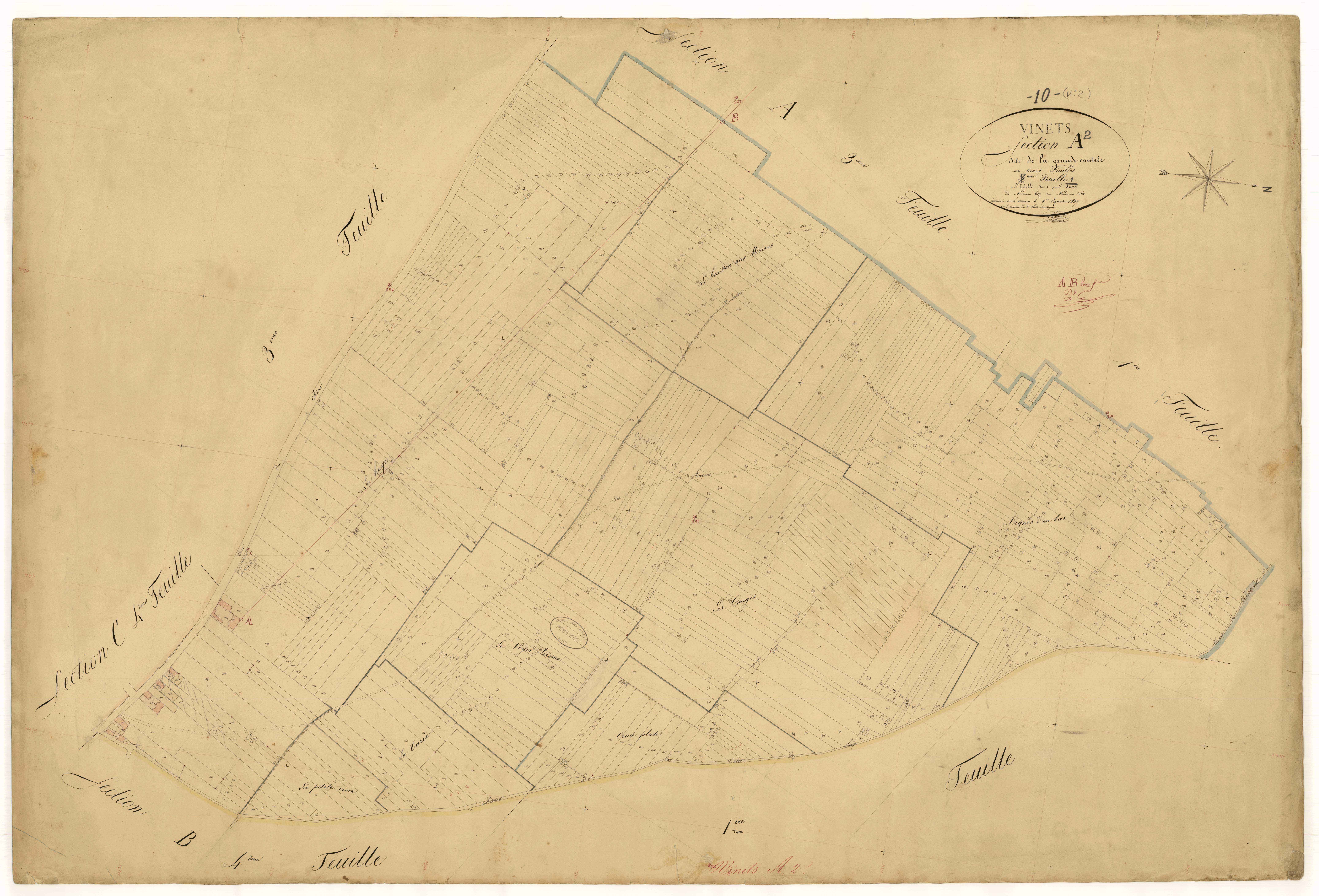 Vinets, section A dite de la grande contrée, feuille n°2, parcelles n°683-1262