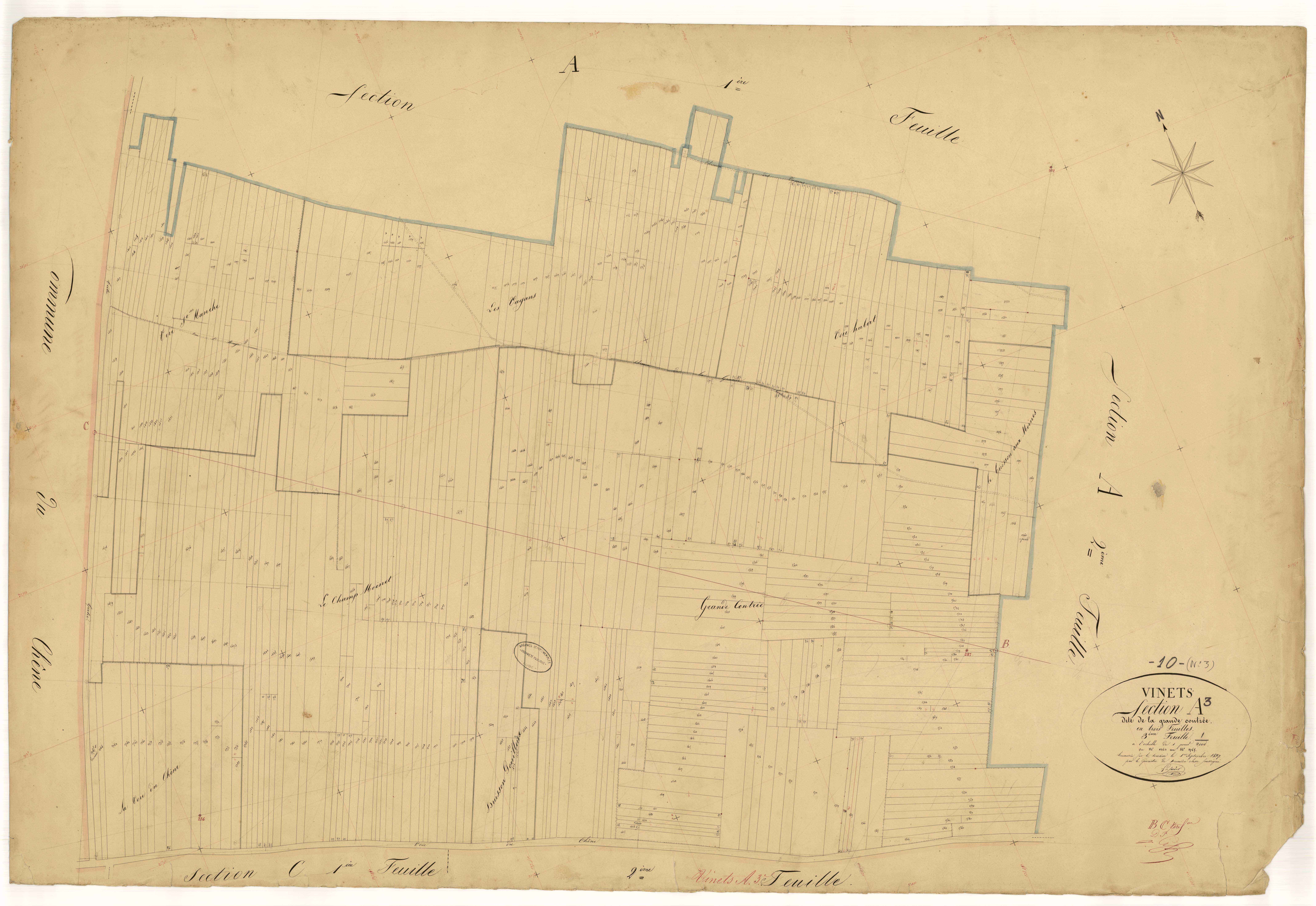 Vinets, section A dite de la grande contrée, feuille n°3, parcelles n°1263-1765