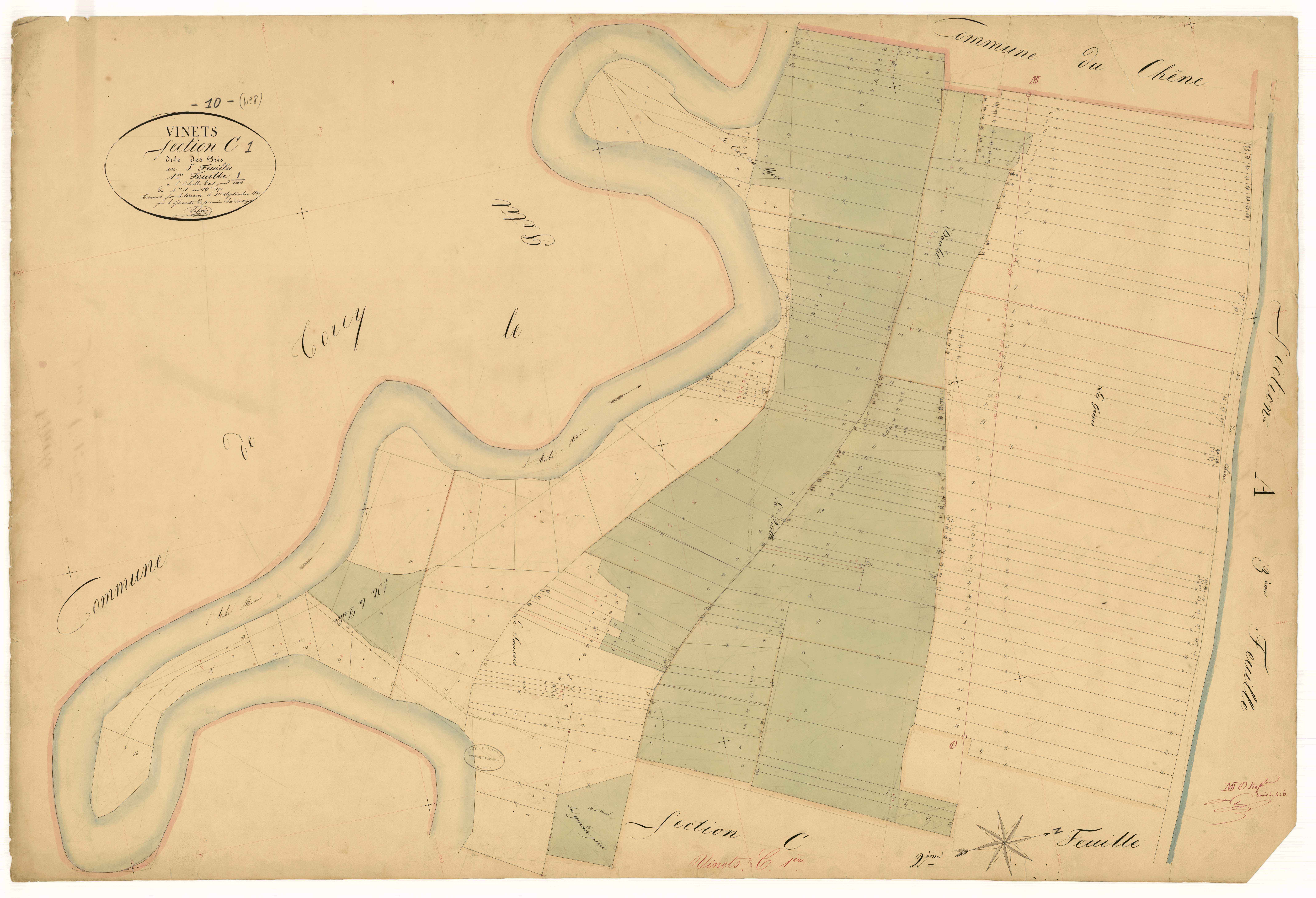 Vinets, section C dite des prés, feuille n°1, parcelles n°1-191