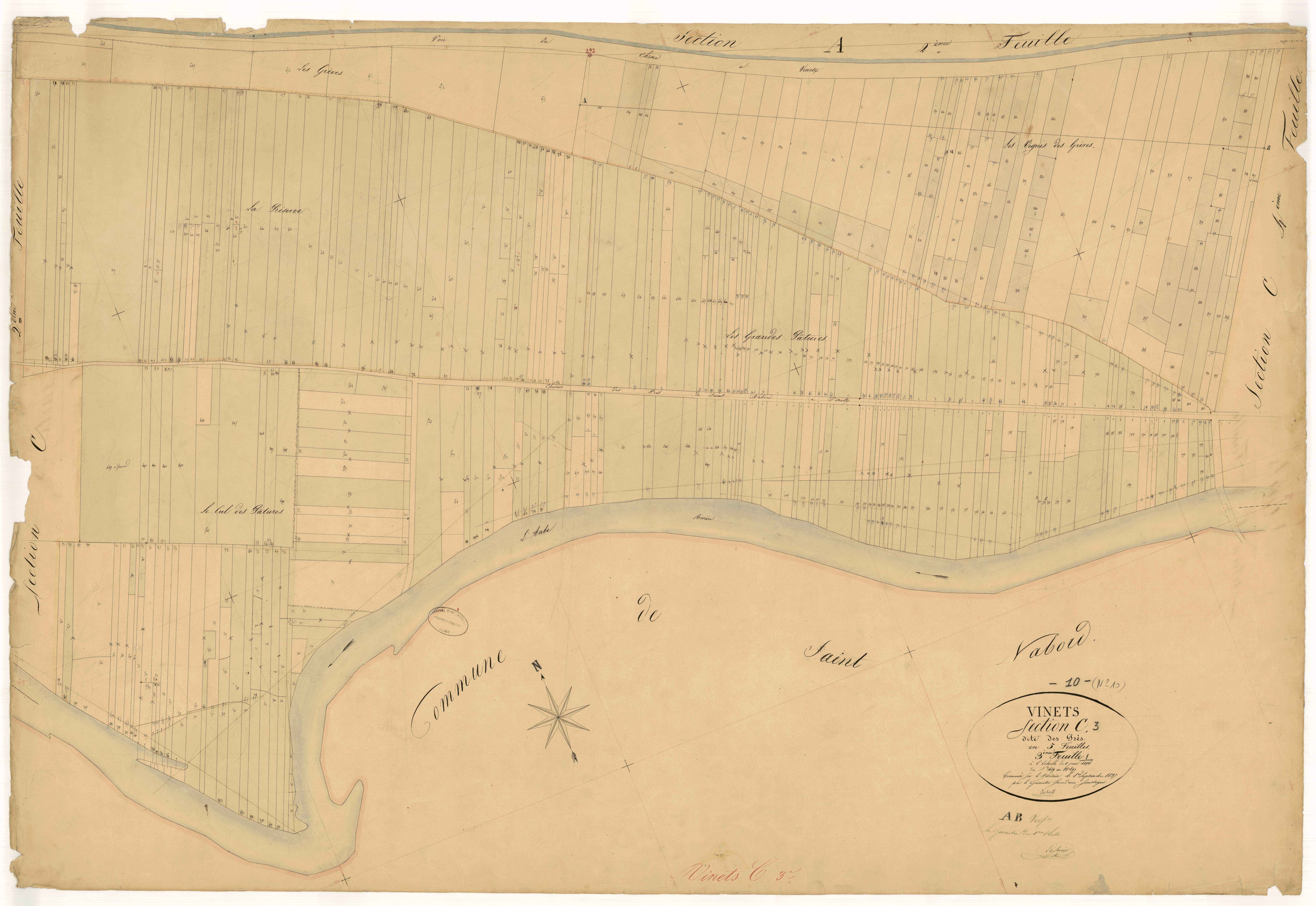 Vinets, section C dite des prés, feuille n°3, parcelles n°489-897