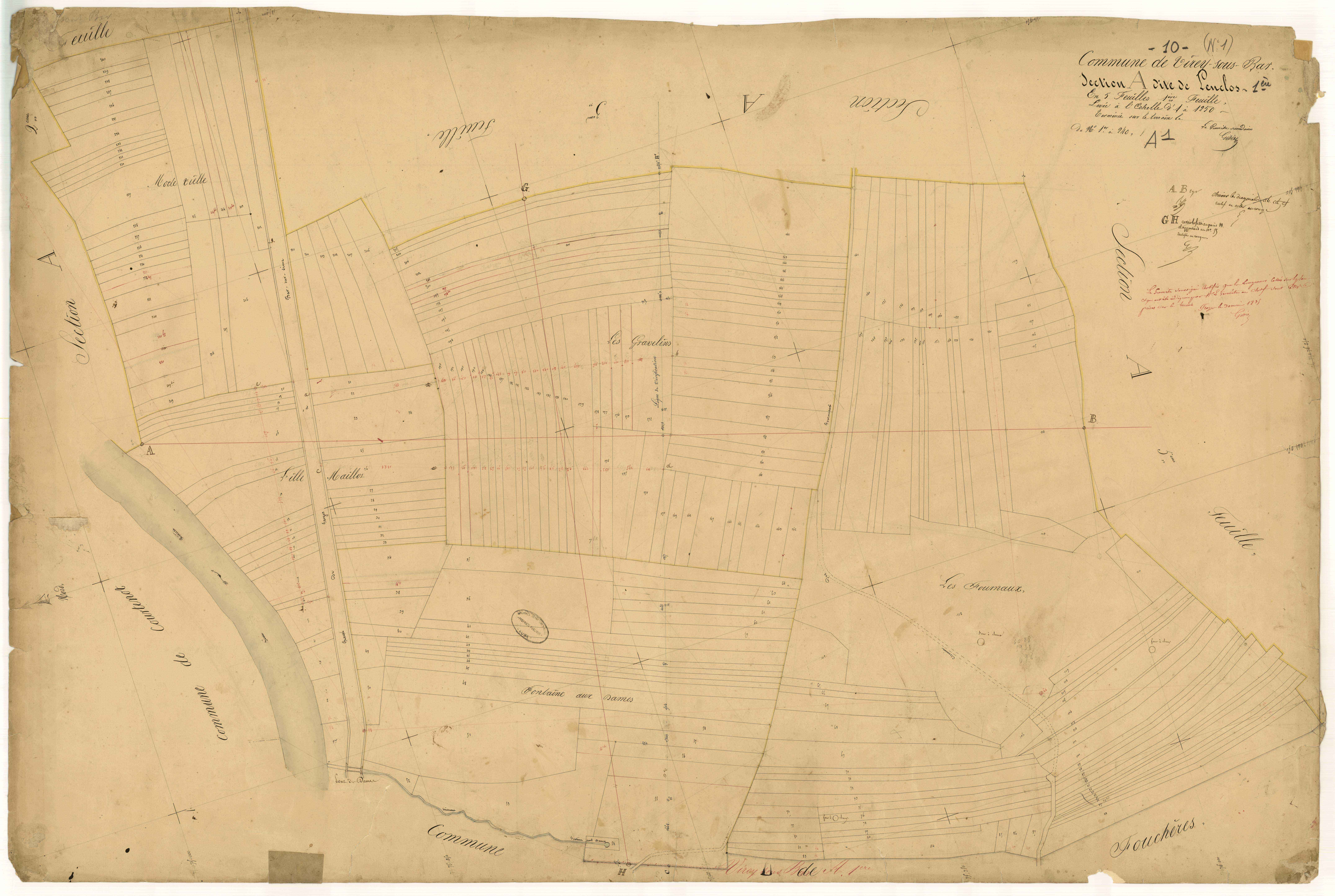 Virey-sous-Bar, section A dite de lenclos, feuille n°1, parcelles n° 1-240