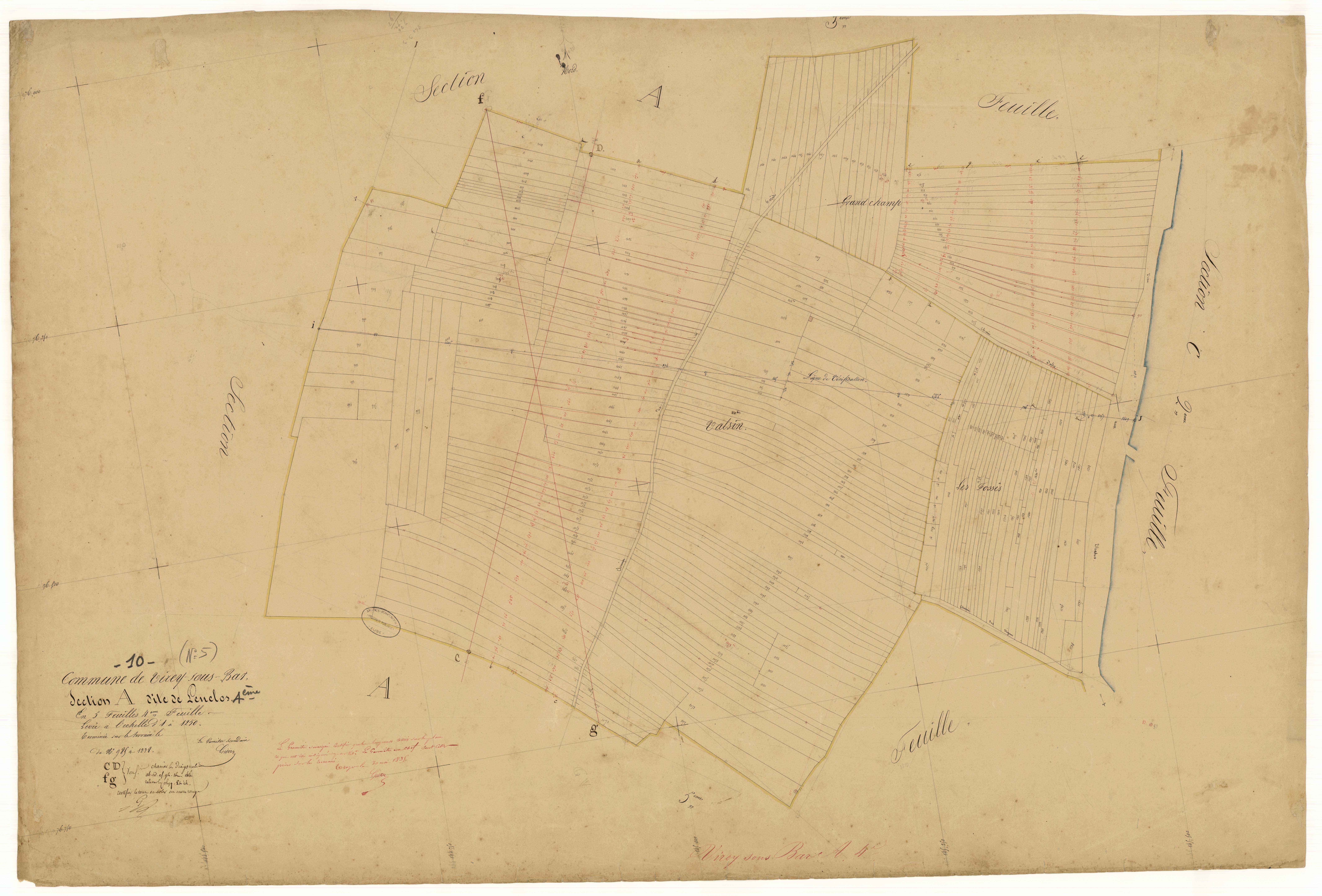 Virey-sous-Bar, section A dite de lenclos, feuille n°4, parcelles n° 985-1238