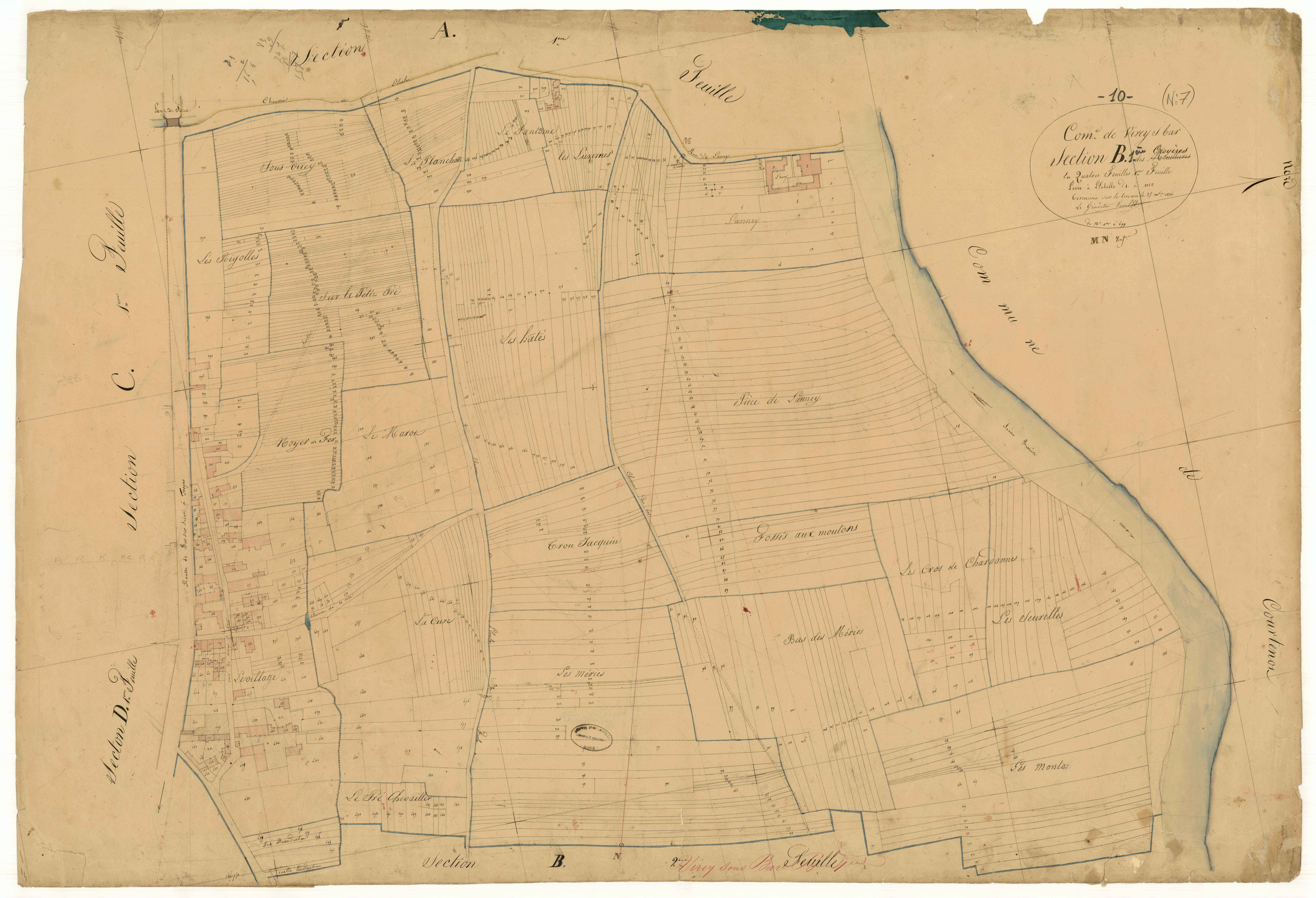 Virey-sous-Bar, section B dite des croyères, feuille n°1, parcelles n° 1-699
