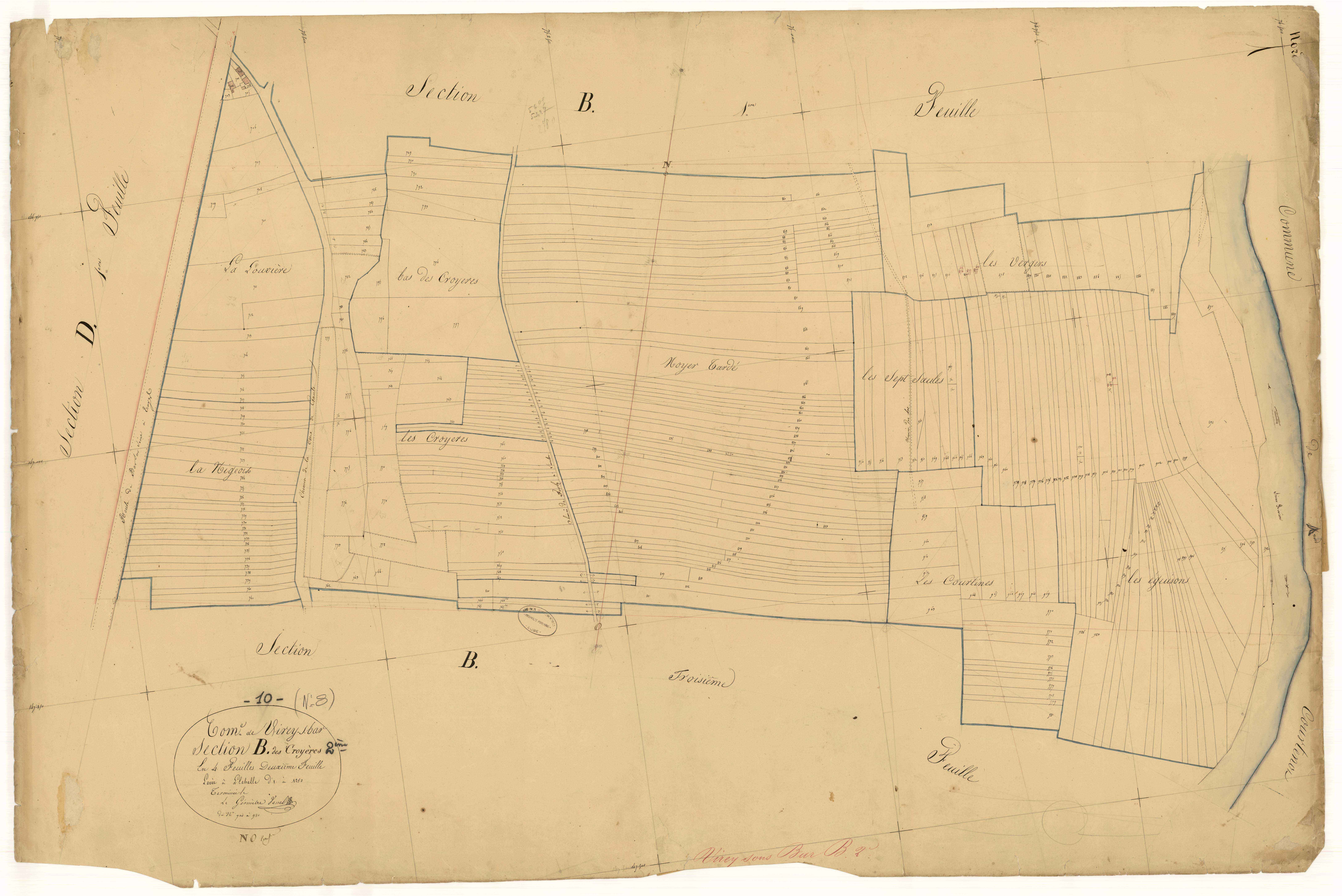 Virey-sous-Bar, section B dite des croyères, feuille n°2, parcelles n° 700-980