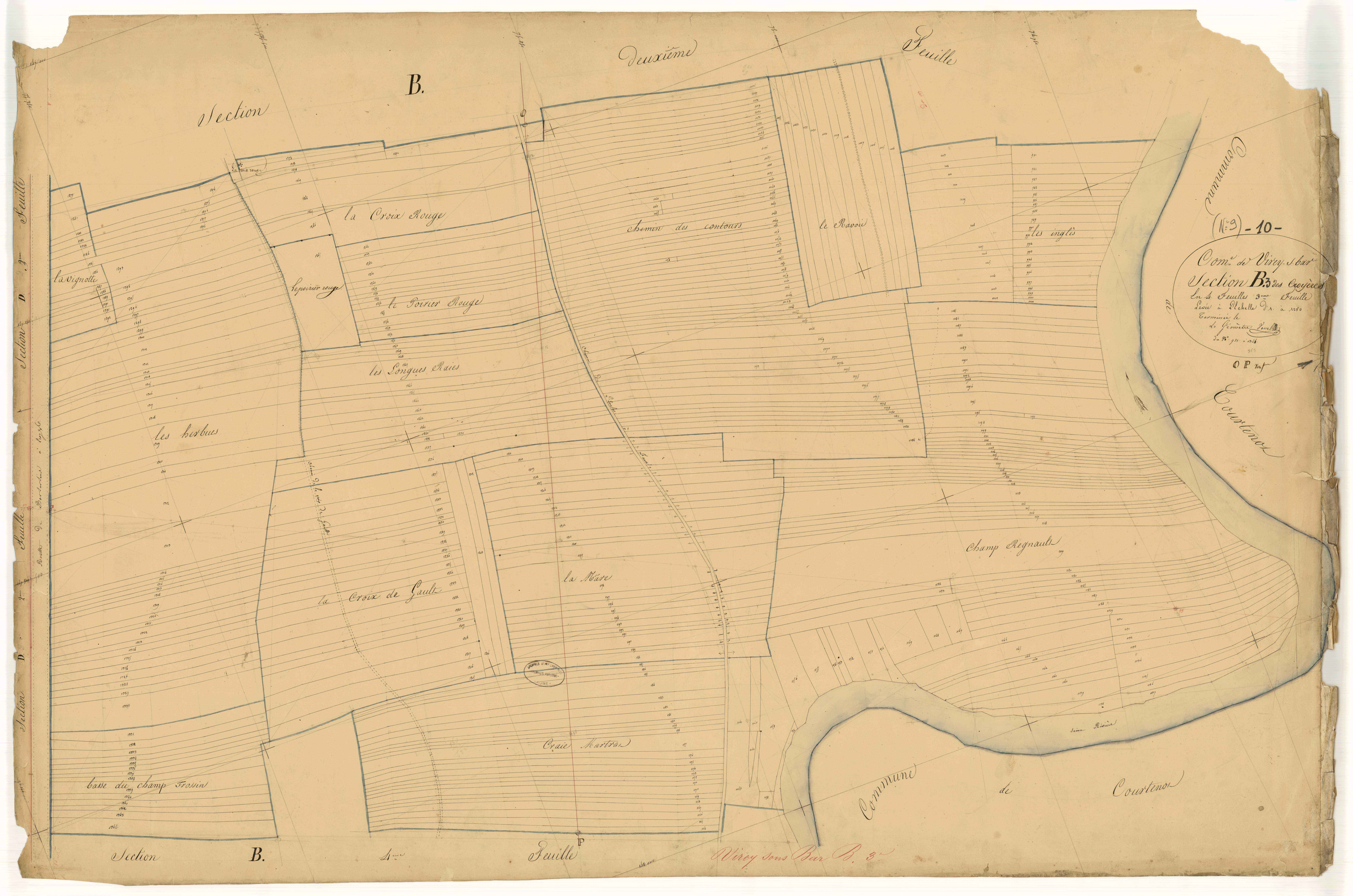Virey-sous-Bar, section B dite des croyères, feuille n°3, parcelles n° 981-1344