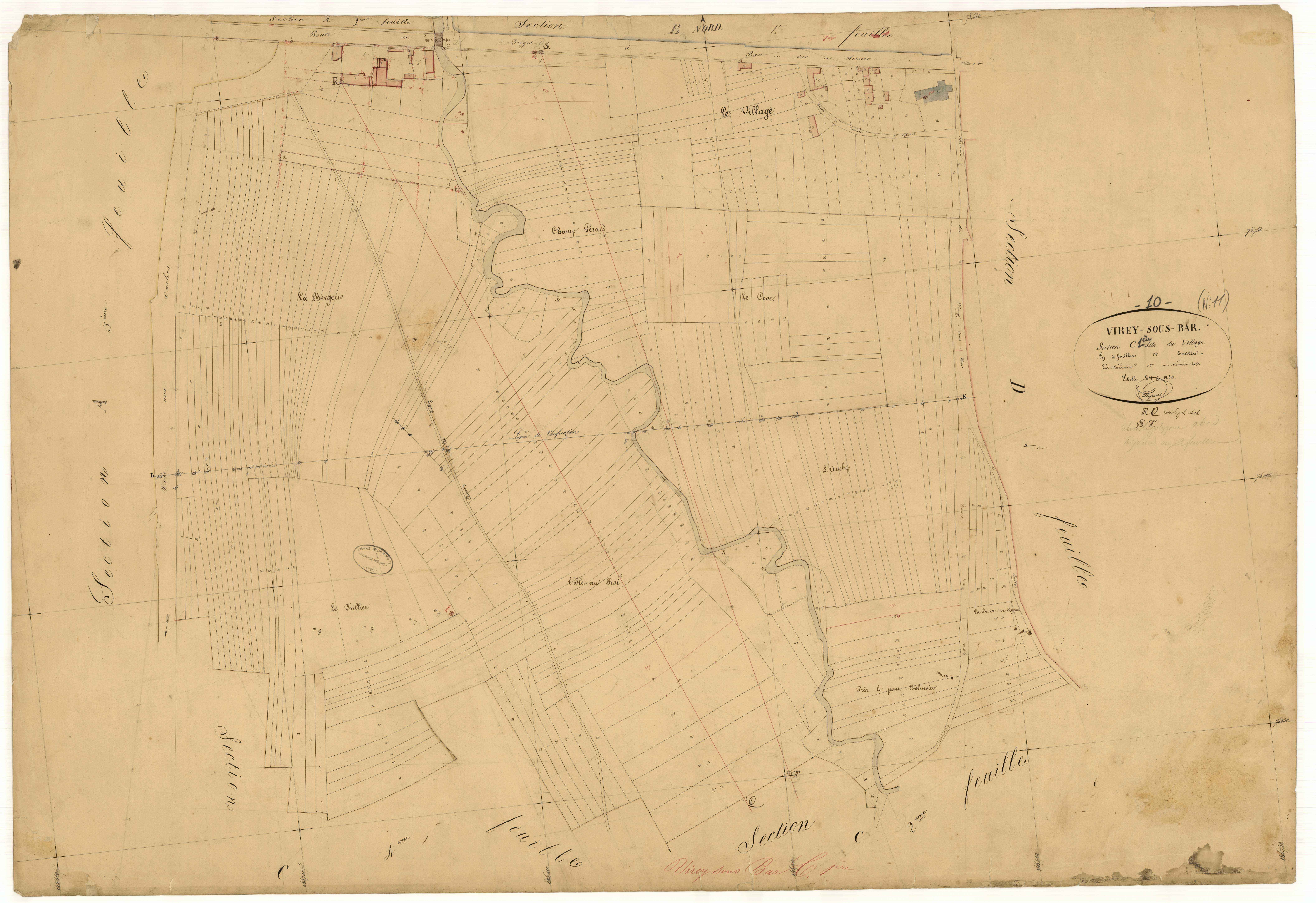 Virey-sous-Bar, section C dite du village, feuille n°1, parcelles n° 1-342