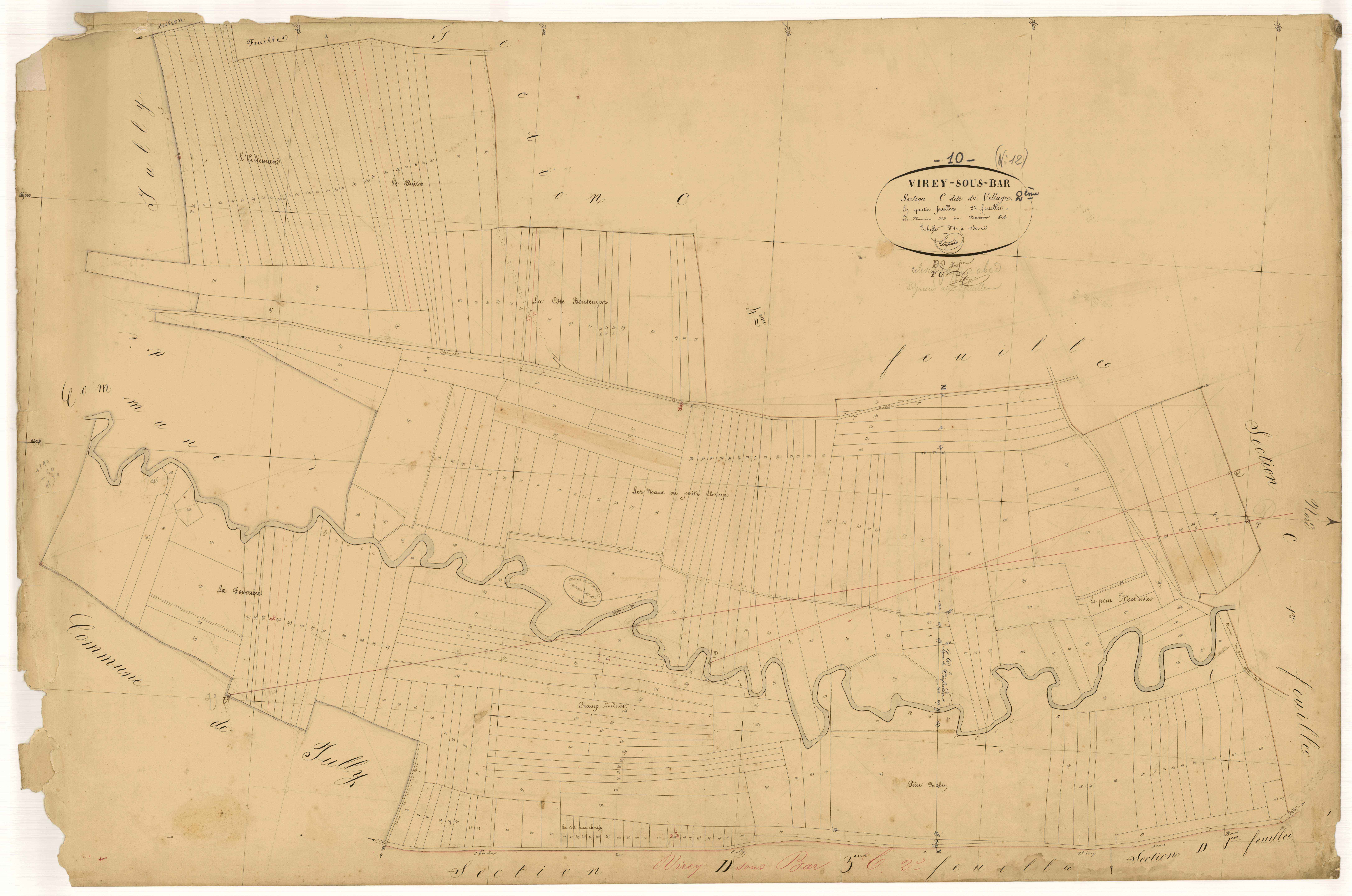 Virey-sous-Bar, section C dite du village, feuille n°2, parcelles n° 343-614