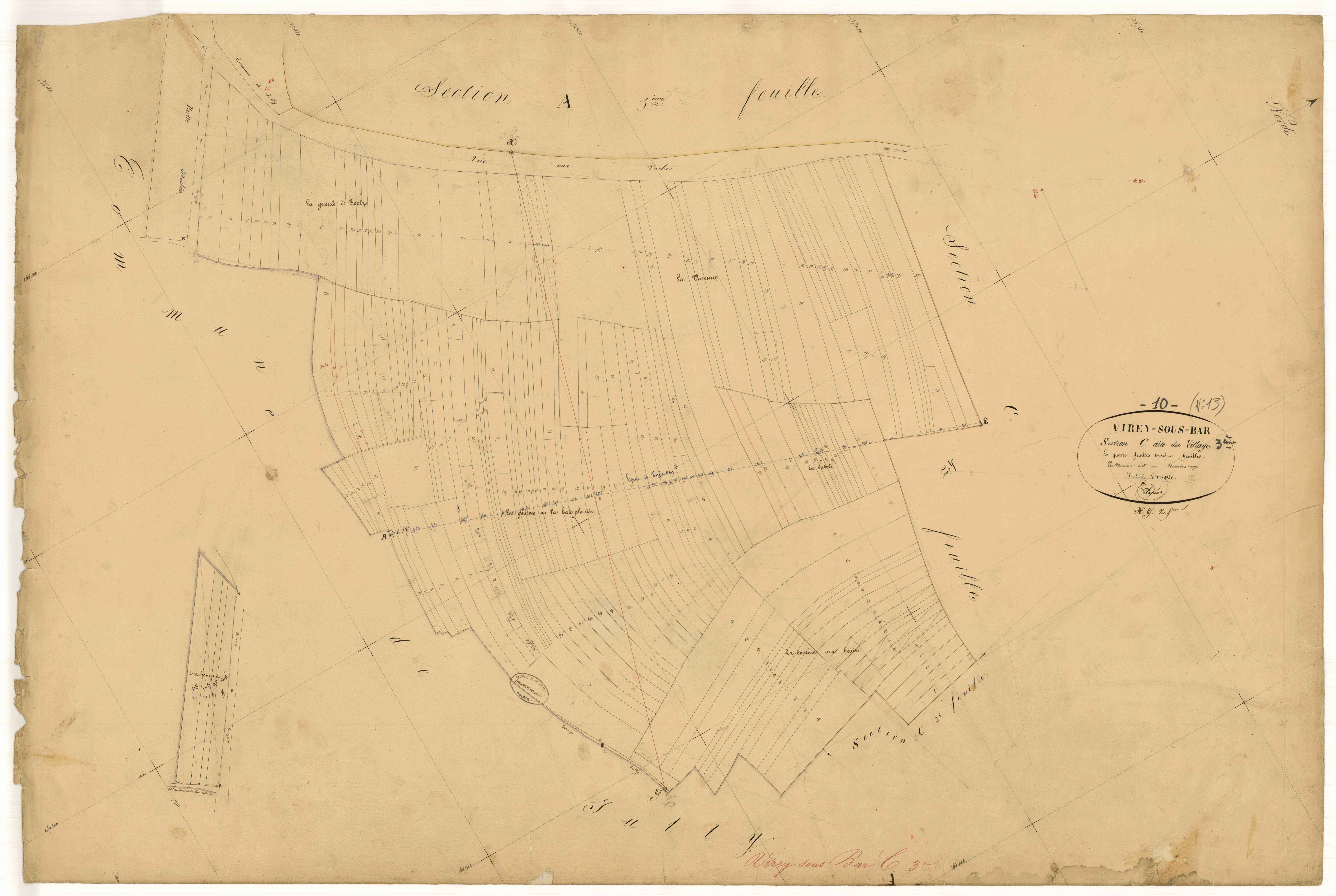 Virey-sous-Bar, section C dite du village, feuille n°3, parcelles n° 615-797