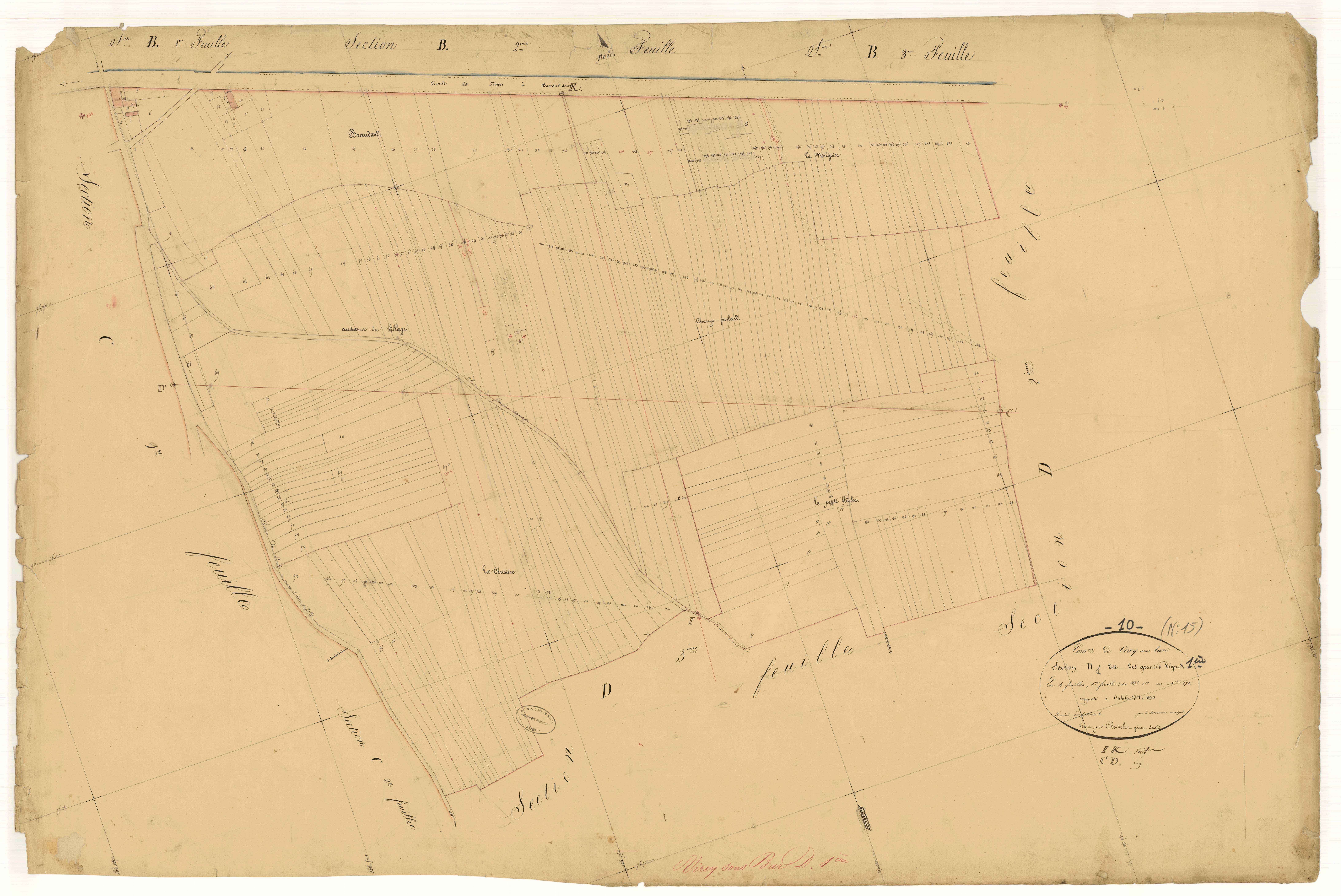 Virey-sous-Bar, section D dite des grandes vignes, feuille n°1, parcelles n° 1-271